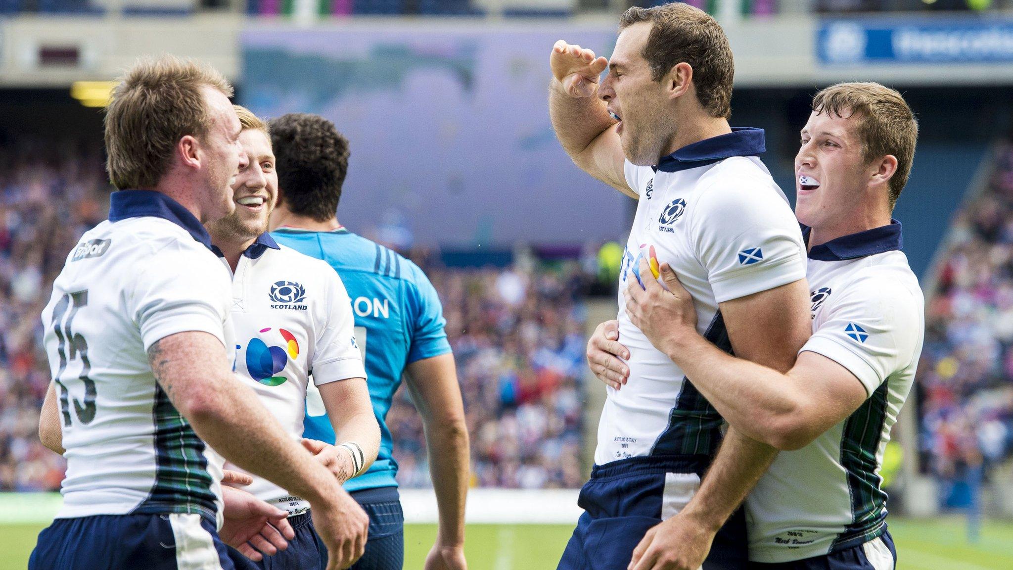 Tim Visser and Scotland celebrate