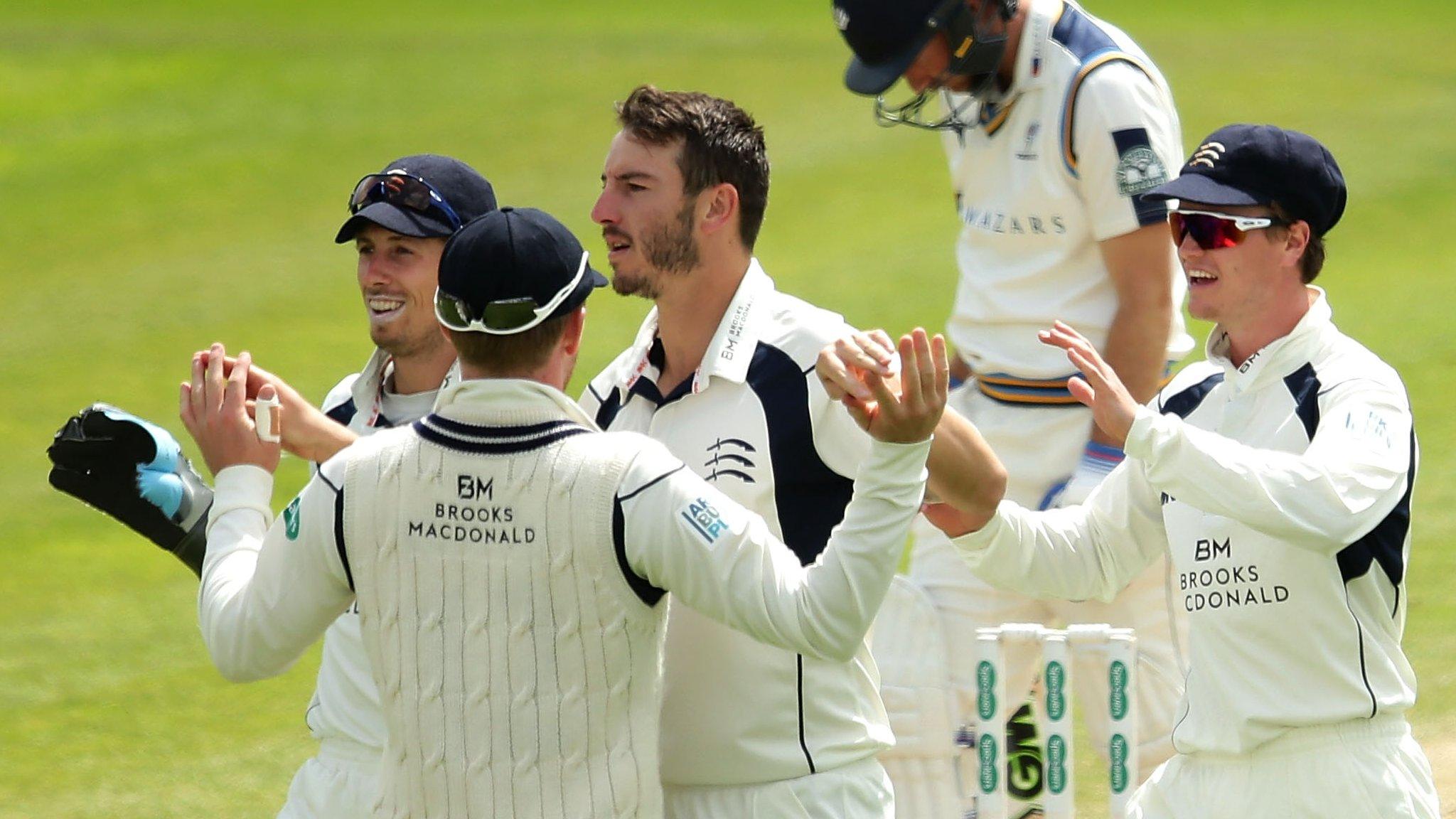 Toby Roland-Jones takes a wicket