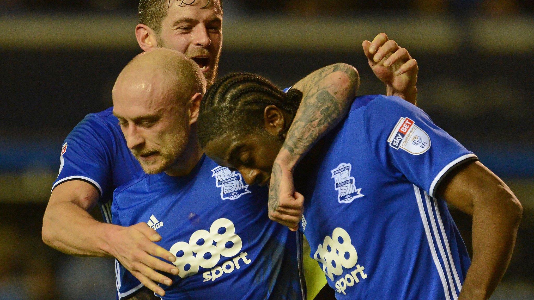 Birmingham's Clayton Donaldson is congratulated after his goal