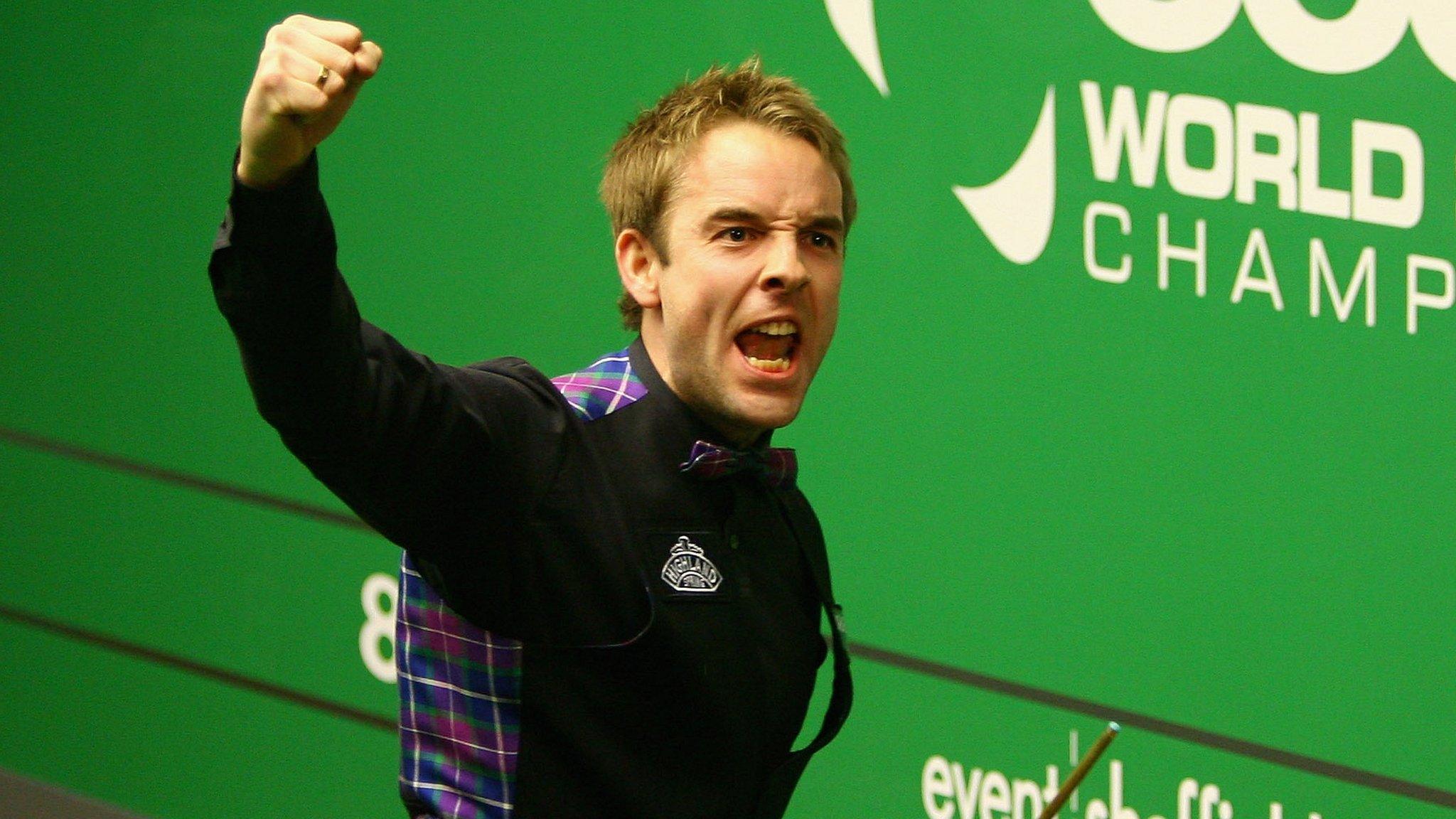 Ali Carter celebrates making a 147 at the Crucible Theatre