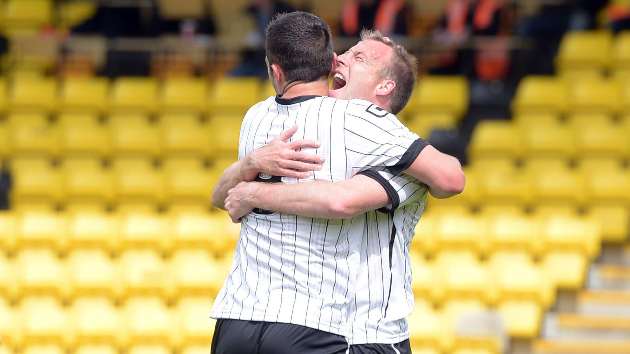 St Mirren's David Clarkson (right) celebrates scoring their first goal