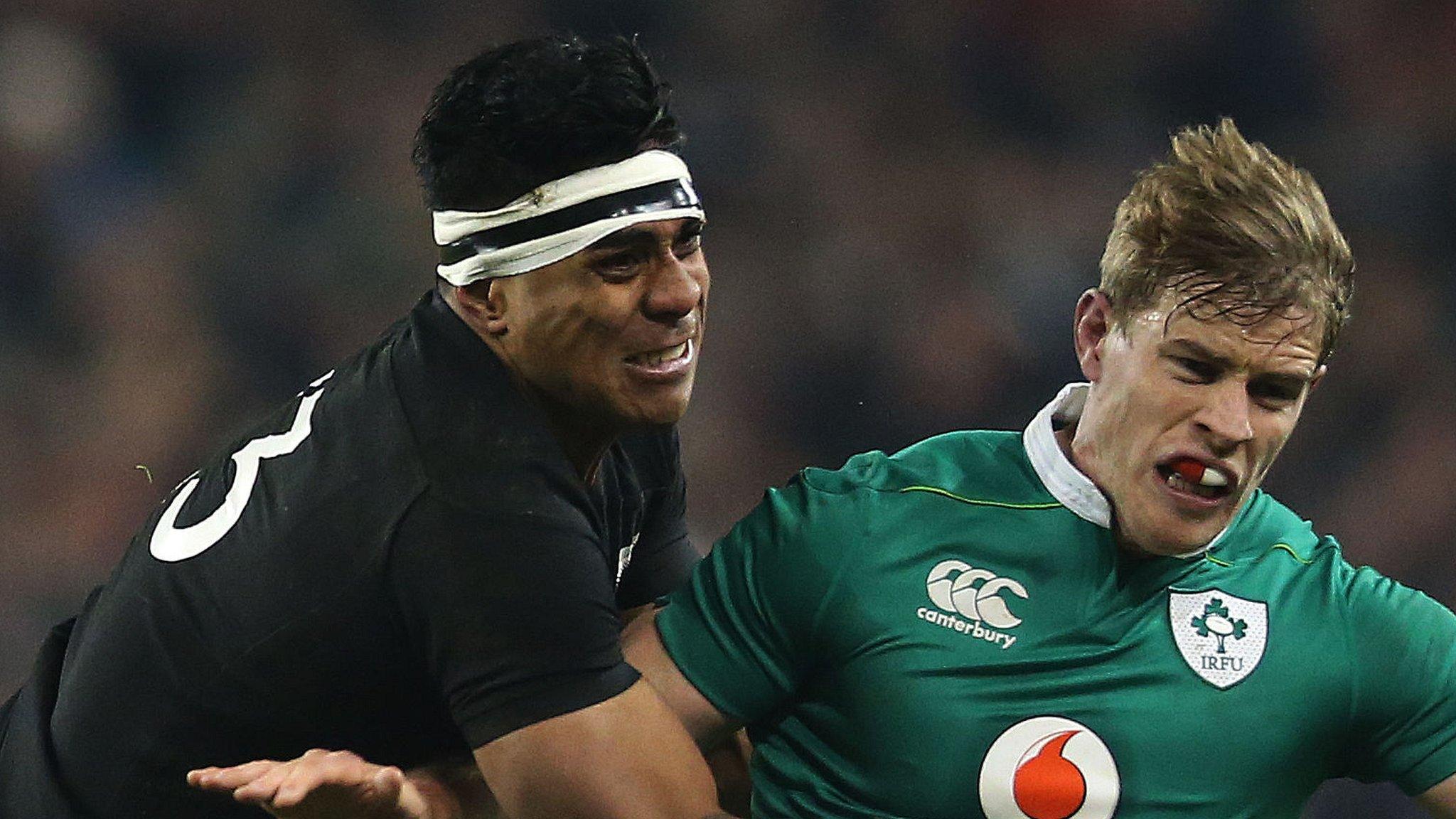 New Zealand's Malakai Fekitoa tackles Ireland's Andrew Trimble