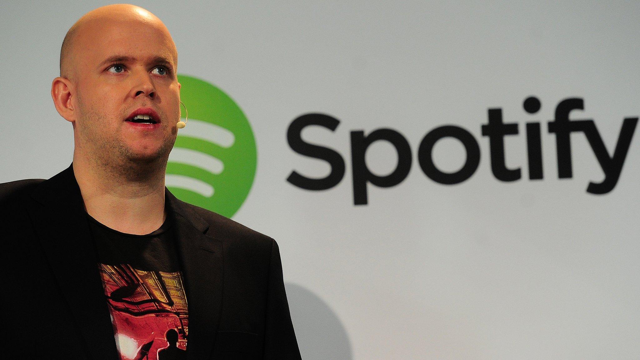 Spotify founder and CEO Daniel Ek addresses a press conference in New York, December 11, 2013