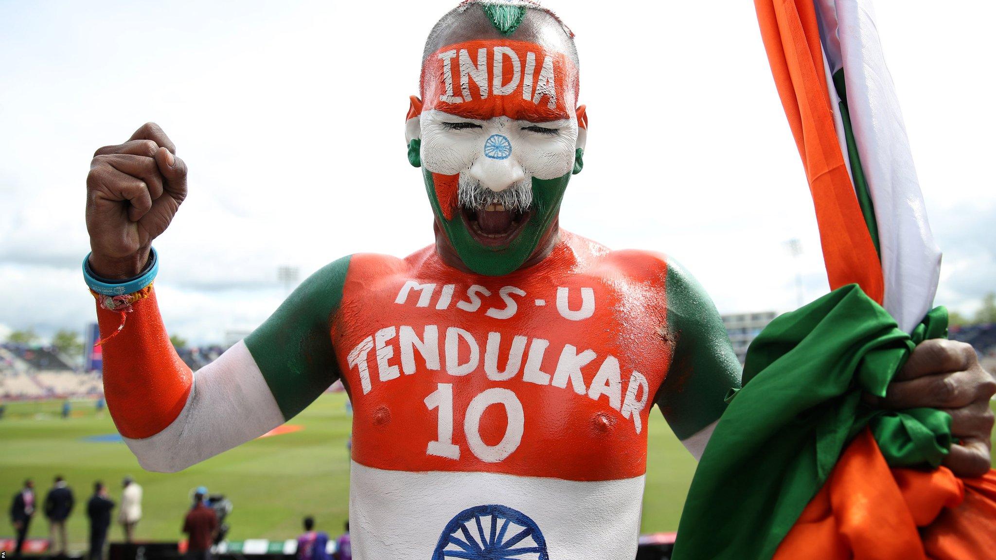 Southampton, England, 5 June: An India fan during the ICC Cricket World Cup group stage match at the Hampshire Bowl. (Photo by Adam Davy/PA)