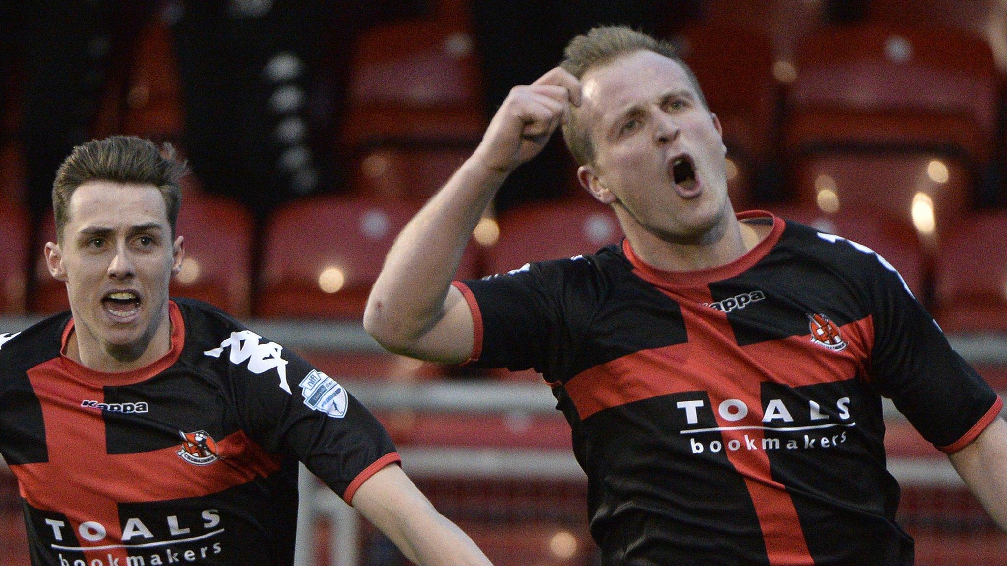 Jordan Owens celebrates his equaliser against Coleraine