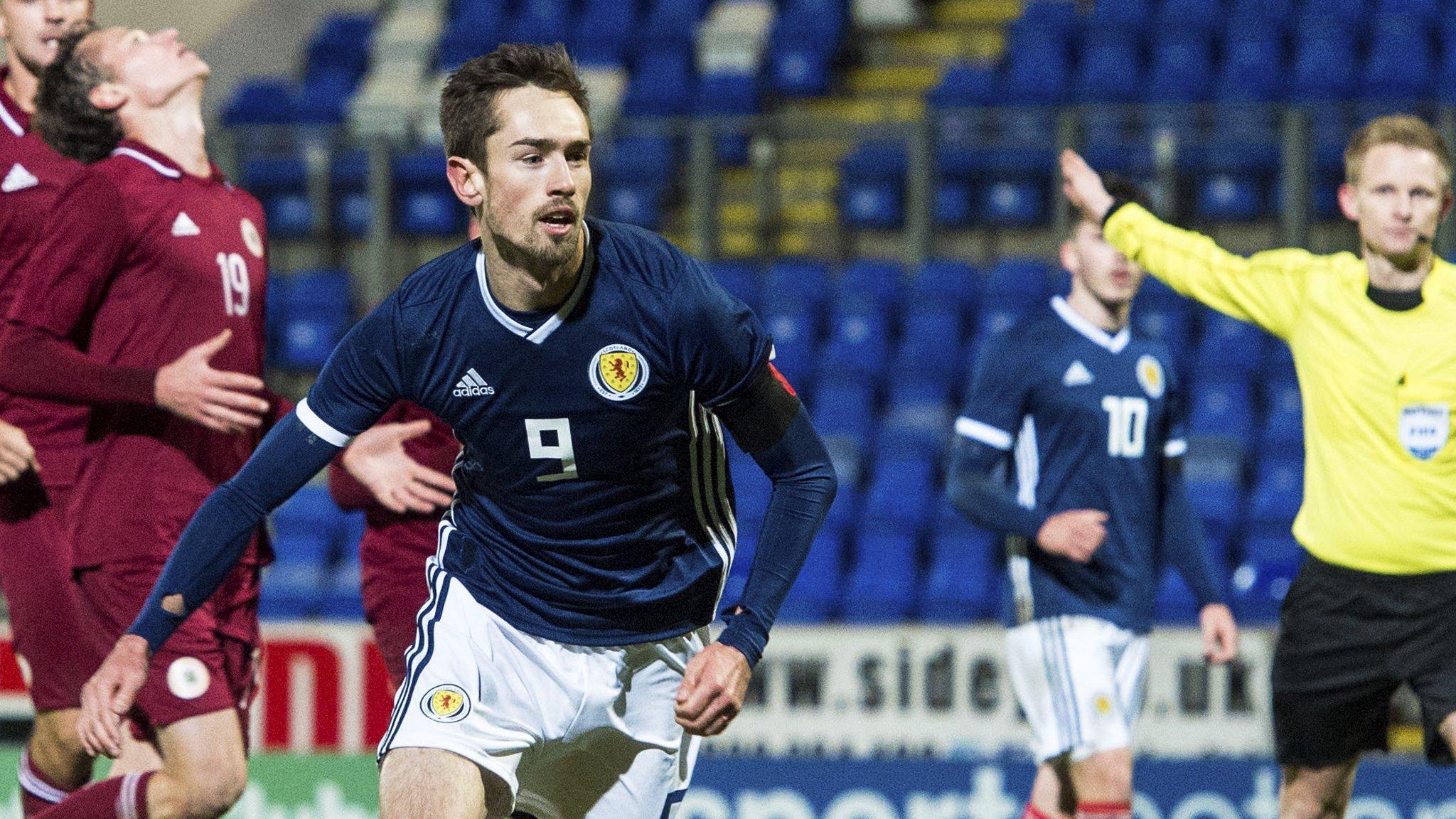 Ryan Hardie turns away after scoring a penalty for Scotland Under-21s