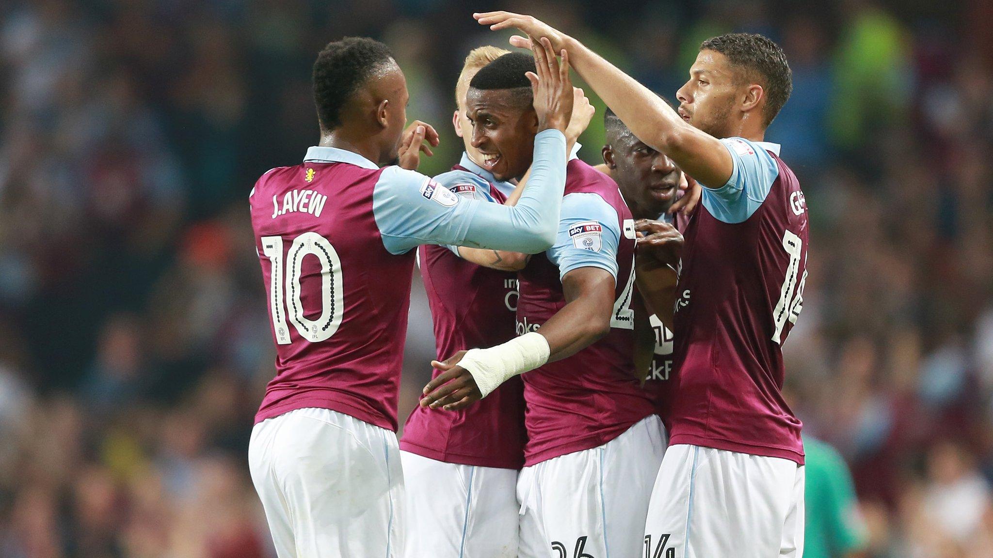 Aston Villa celebrate Jonathan Kodjia's first-half goal