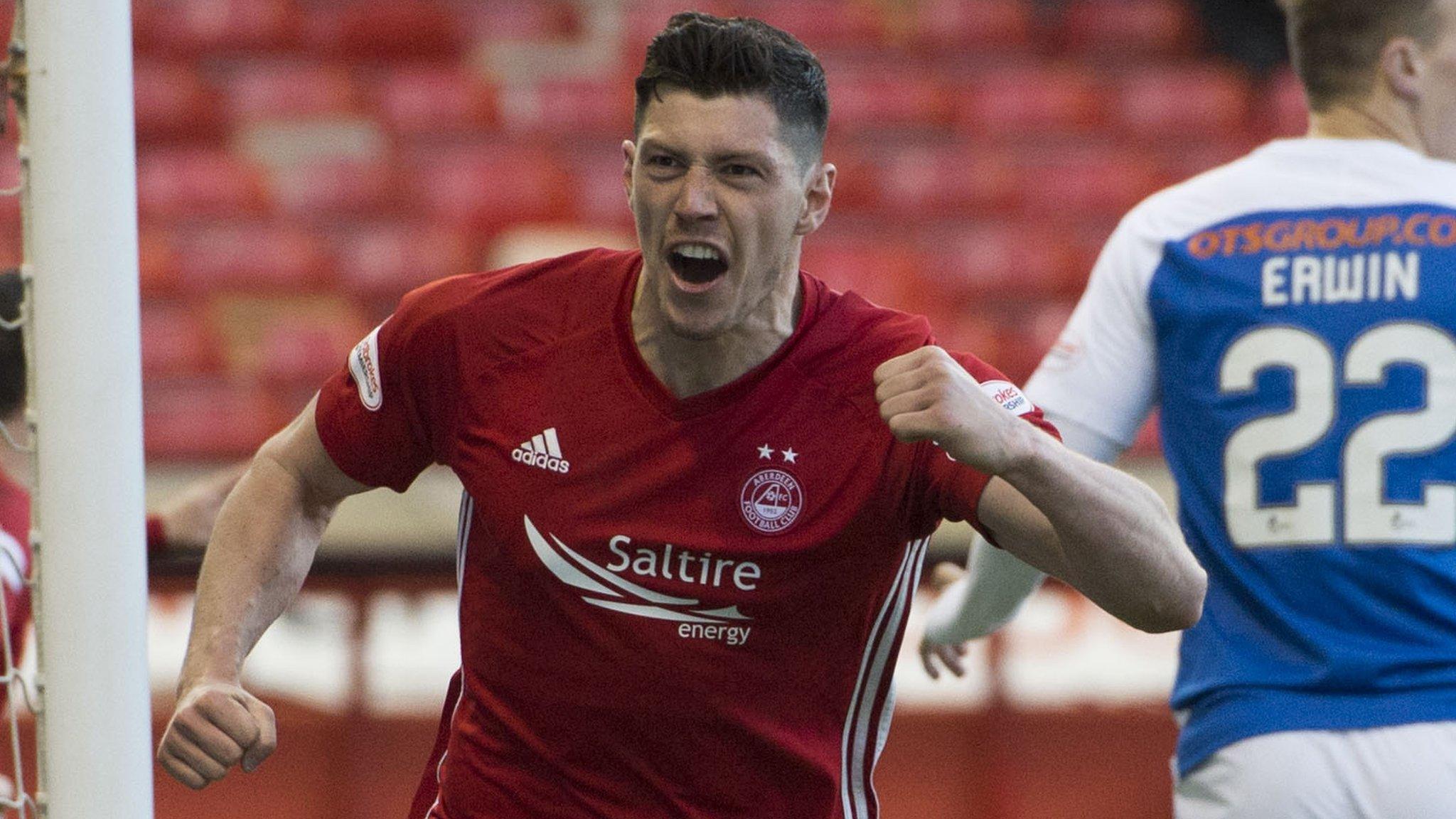 Aberdeen's Scott McKenna celebrate his equaliser against Kilmarnock