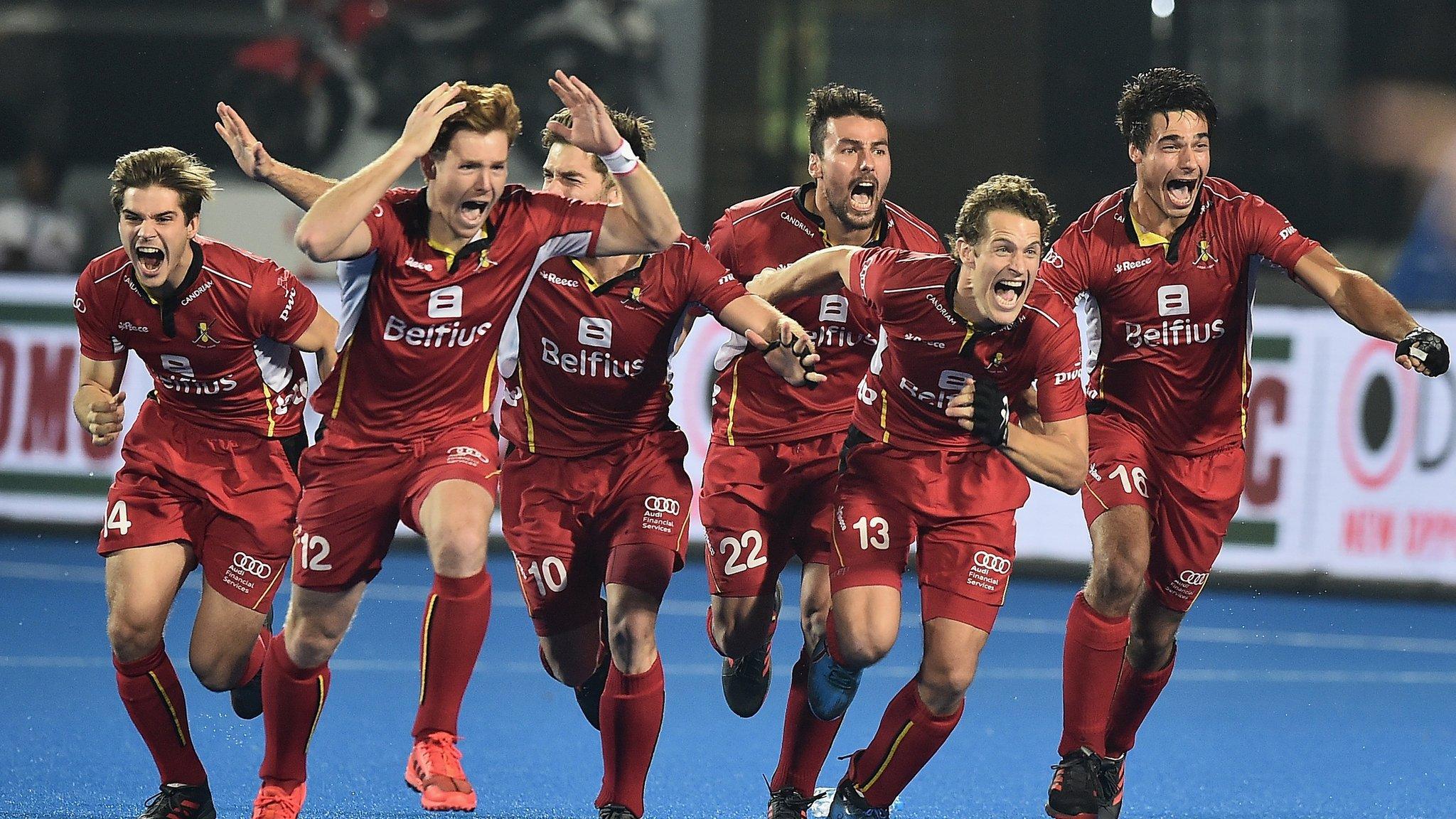 Belgium players celebrate winning Hockey Men's World Cup