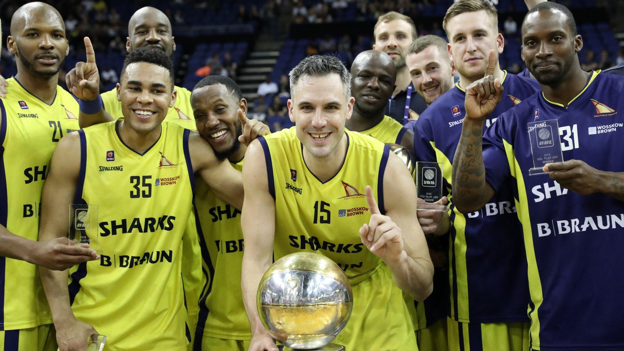 Sheffield Sharks celebrate winning the BBL play-offs title