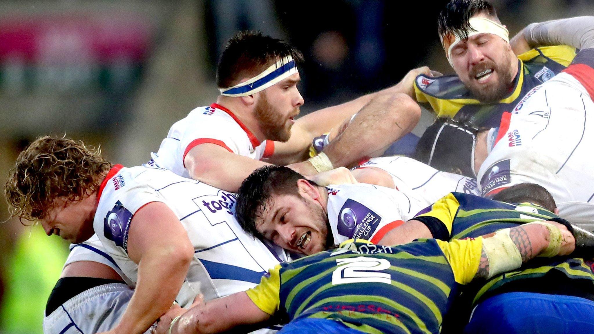 The packs get to grips with each other as Sale host Cardiff Blues