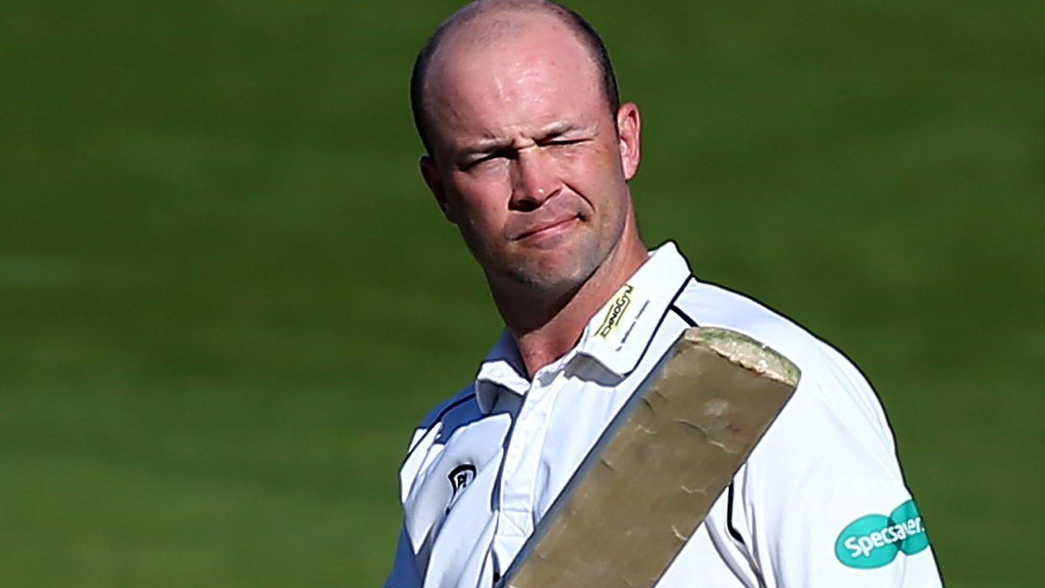 Jonathan Trott squints into The Oval sunshine after reaching the 41st first-class century of his career