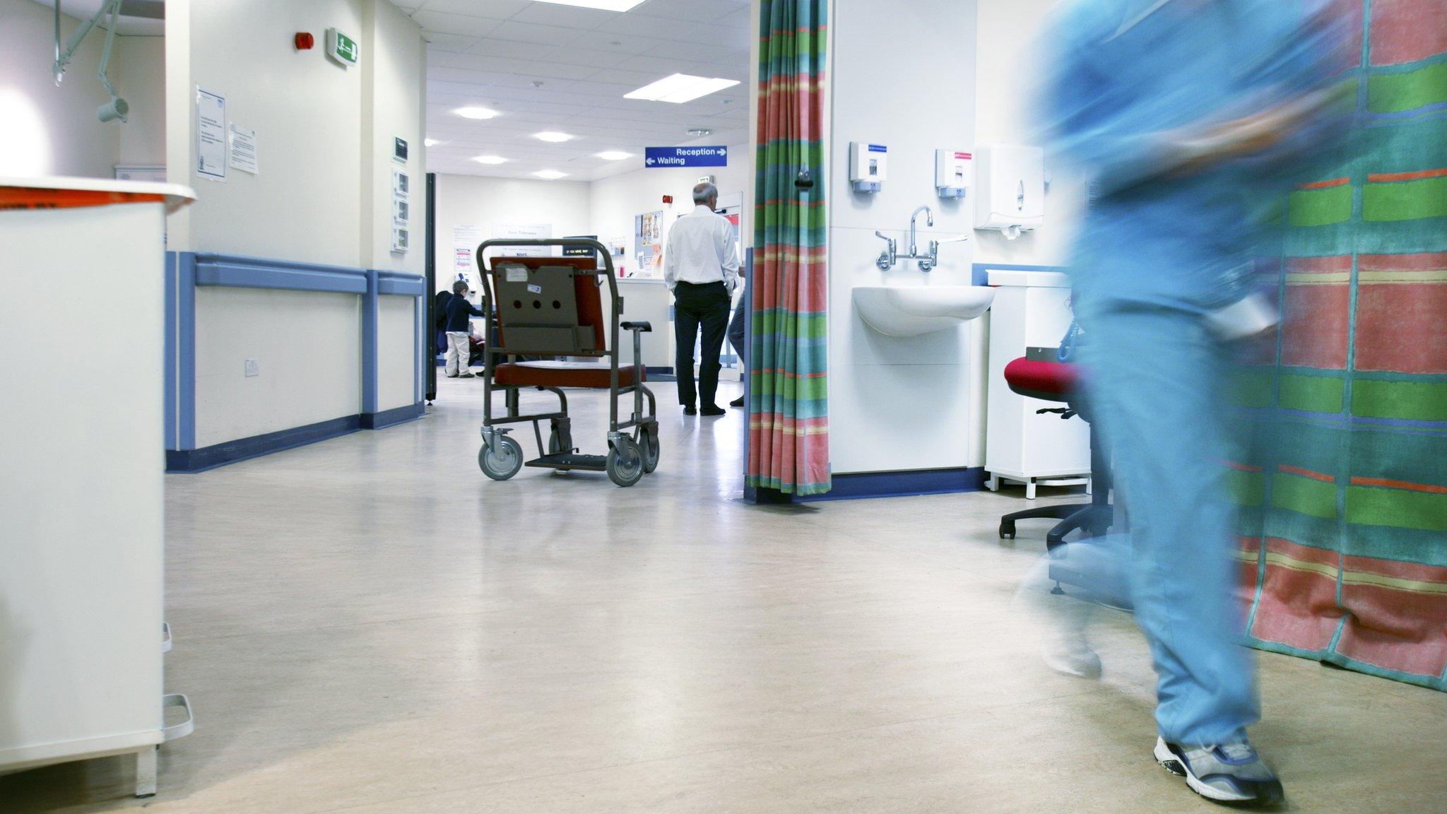 Empty wheelchair on the accident and emergency ward.