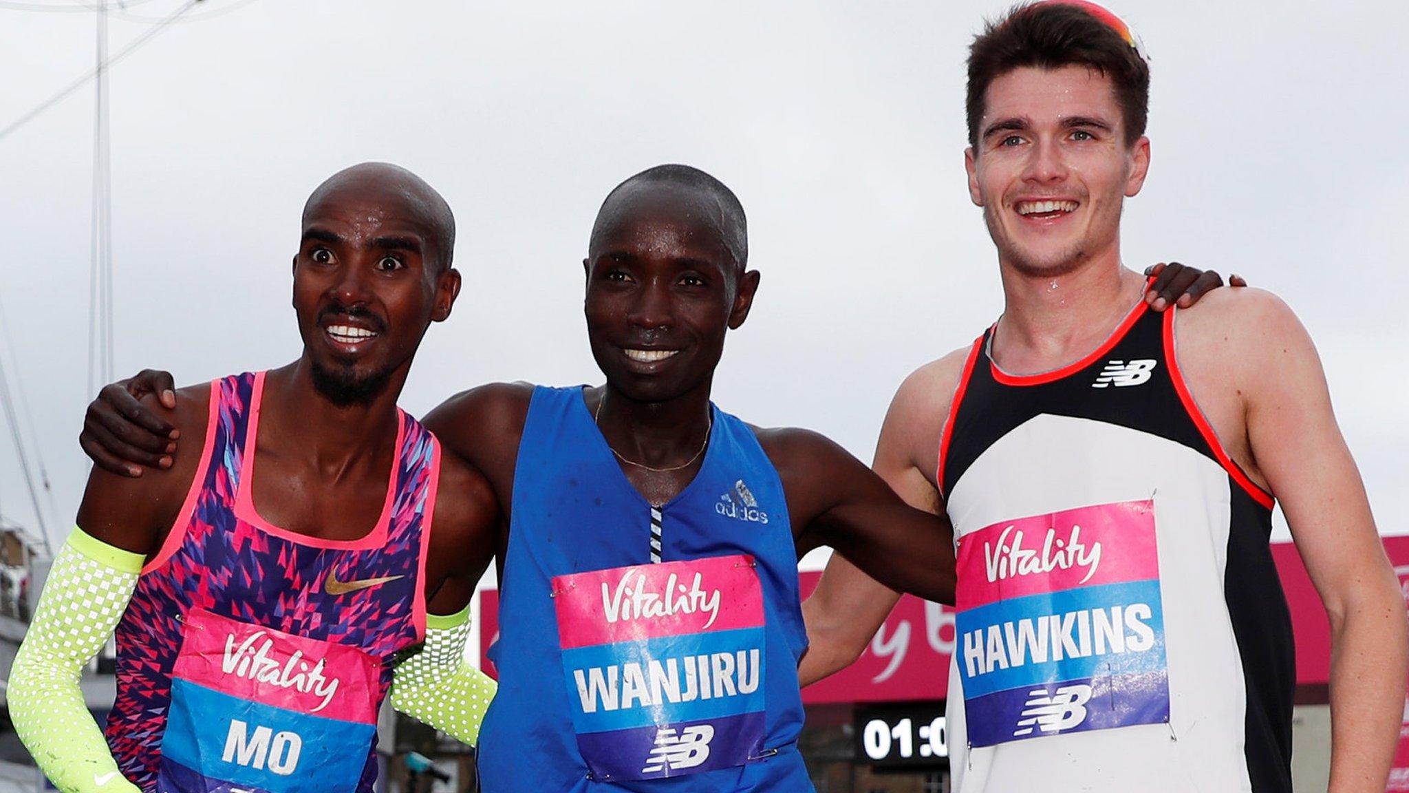 Mo Farah (left) beat Daniel Wanjiru (centre) and fellow Brit Callum Hawkins in the 'Big Half'