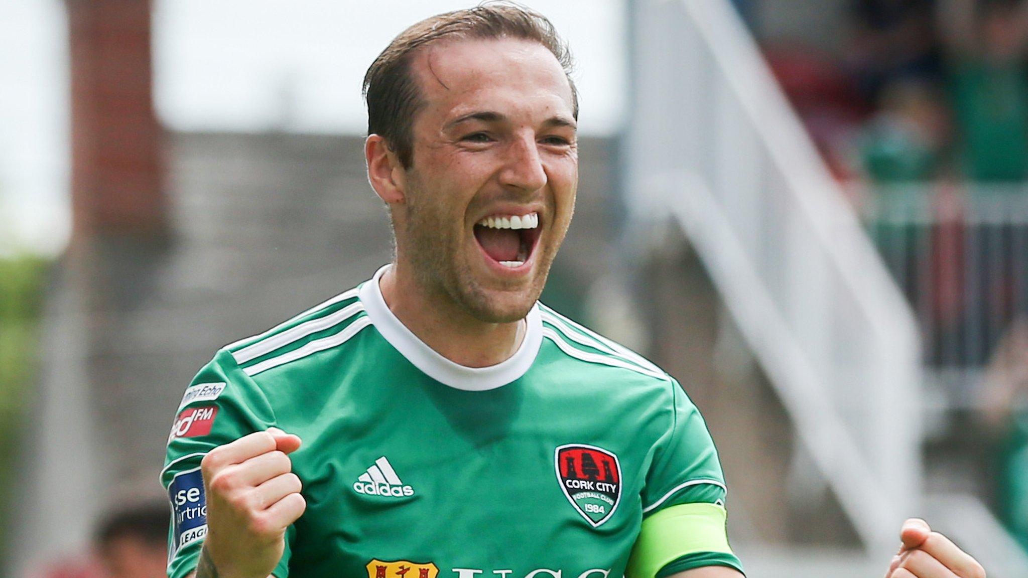 Cork captain Karl Sheppard celebrates his first goal against Derry