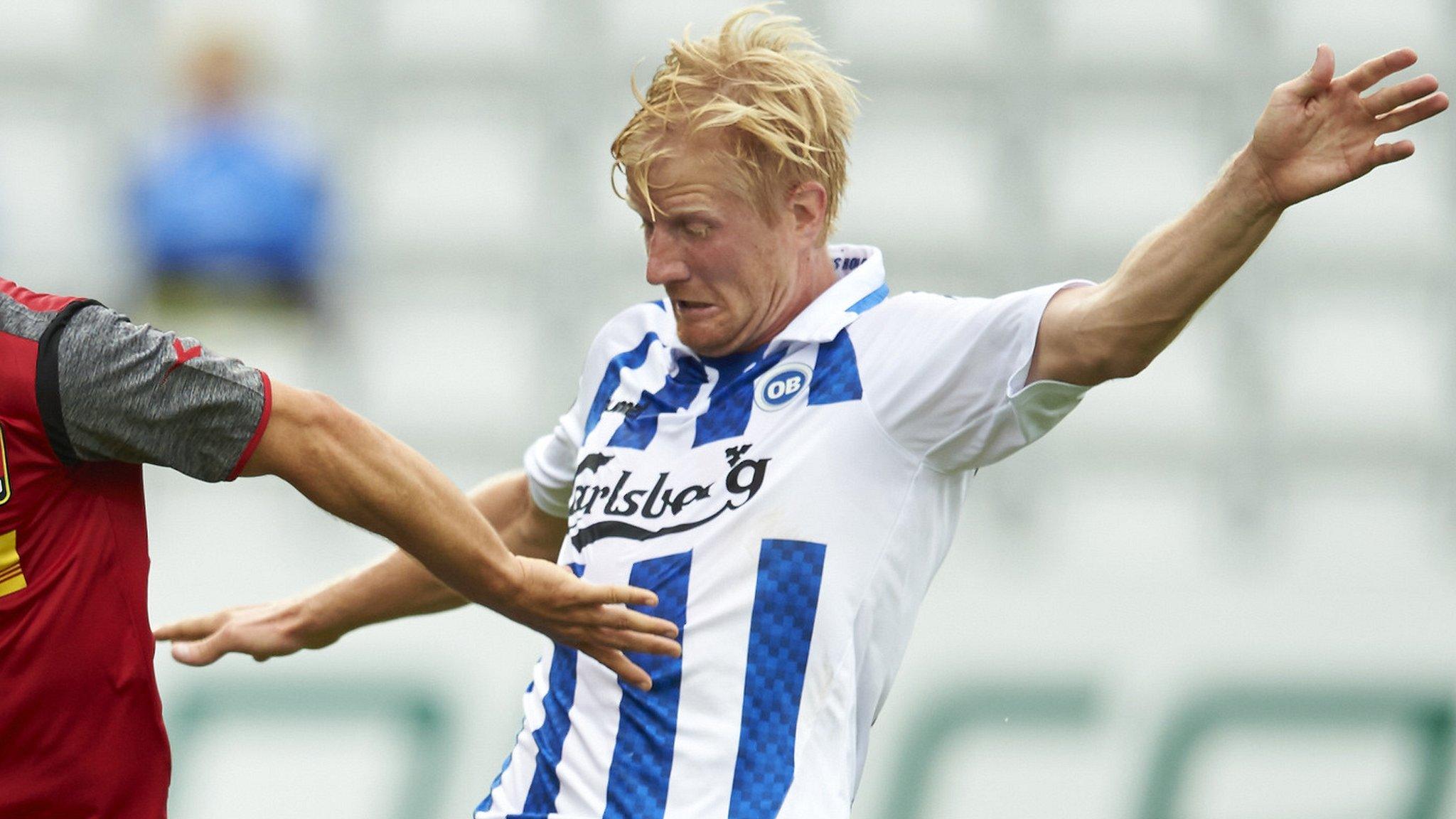 Thomas Mikkelsen in action for Odense this season