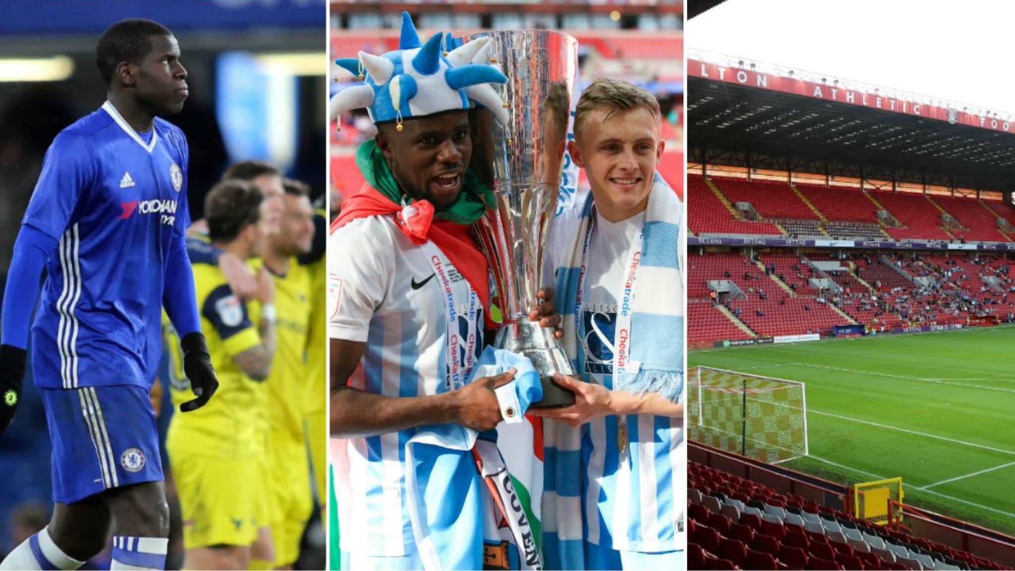 Kurt Zouma of Chelsea (left), Coventry collect EFL Trophy at Wembley and small crowd at Charlton