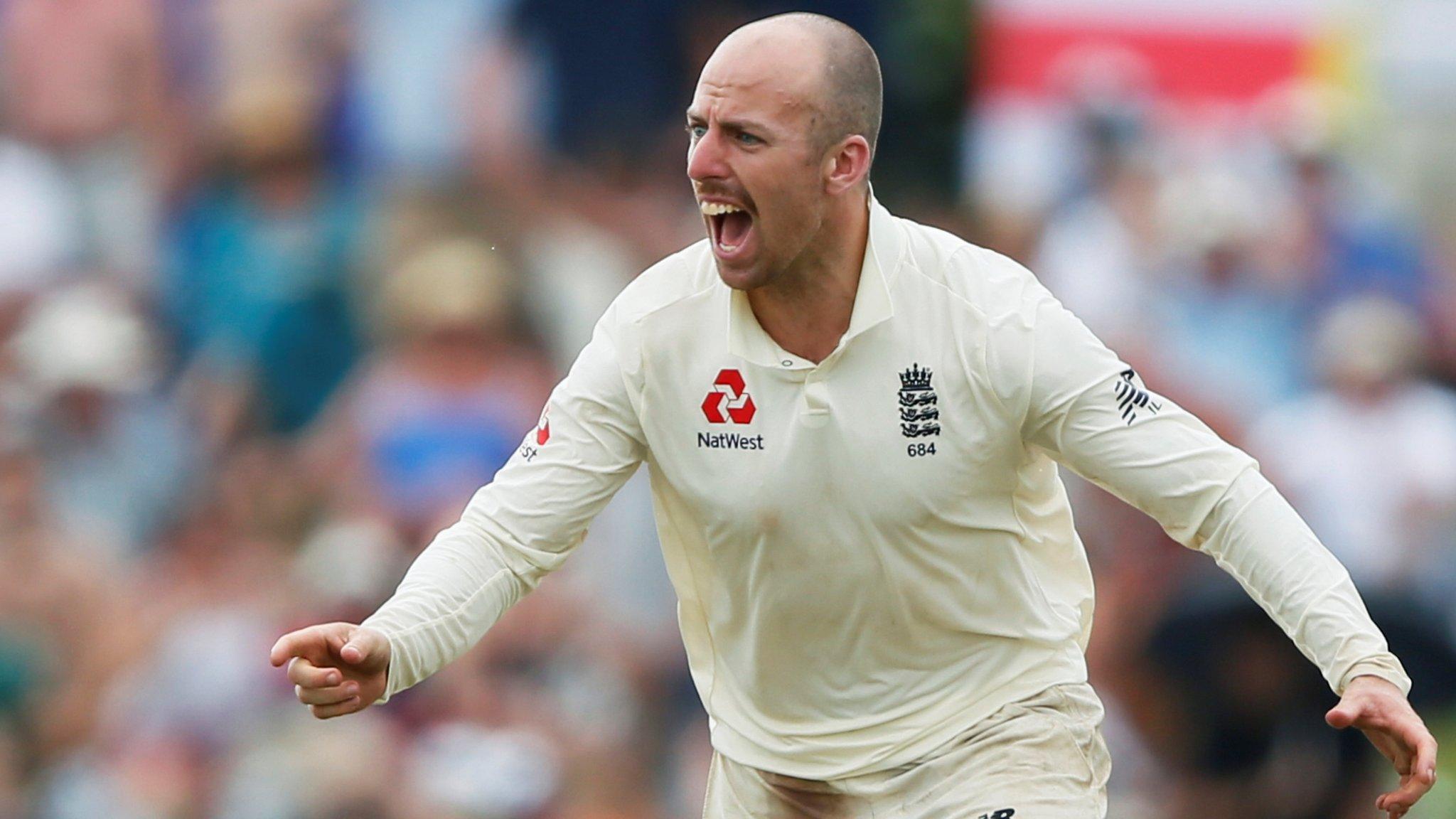 Jack Leach celebrates wicket