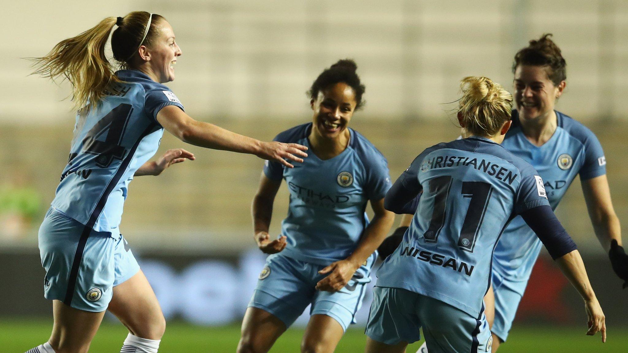 Keira Walsh (left) of Manchester City Women celebrates her goal against Brondby