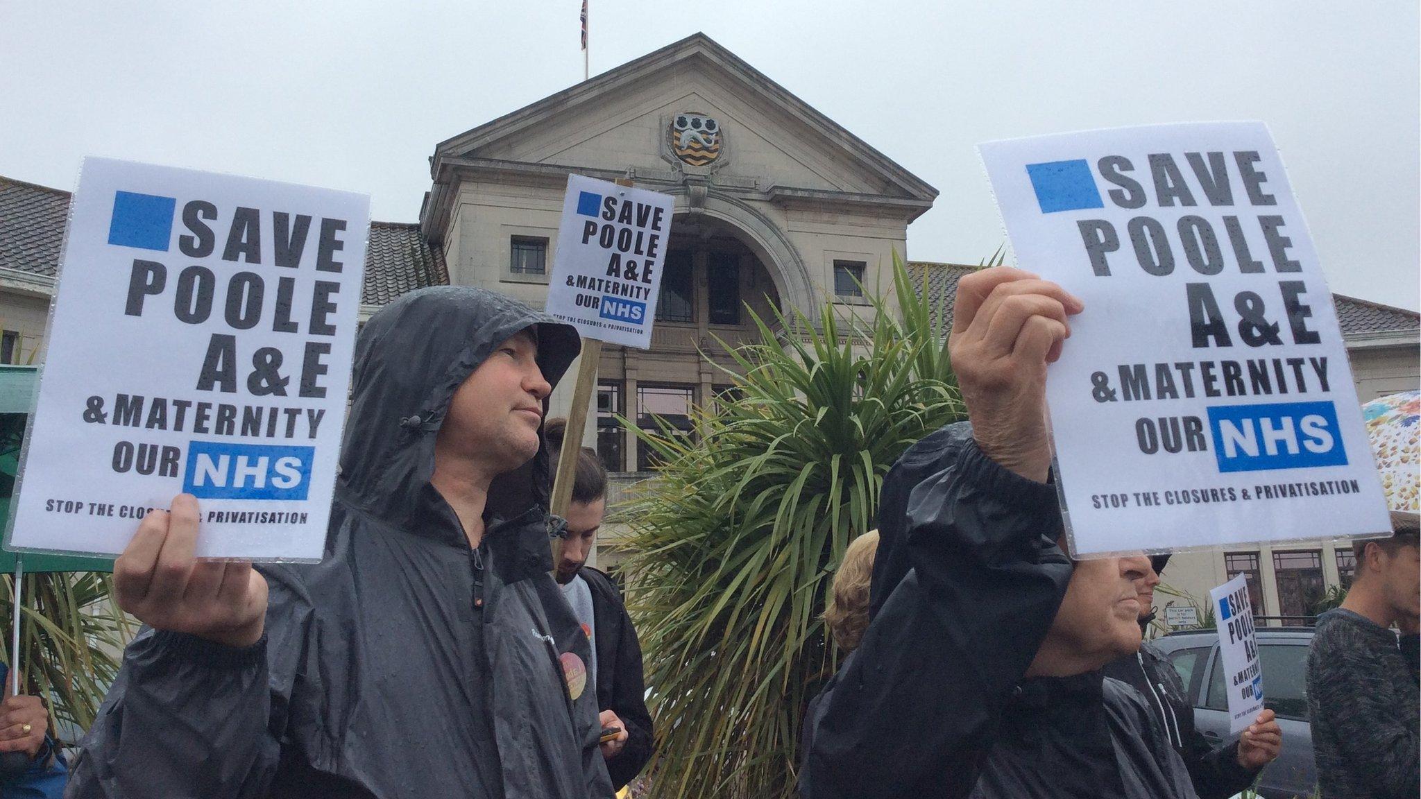 Protesters outside Poole council offices