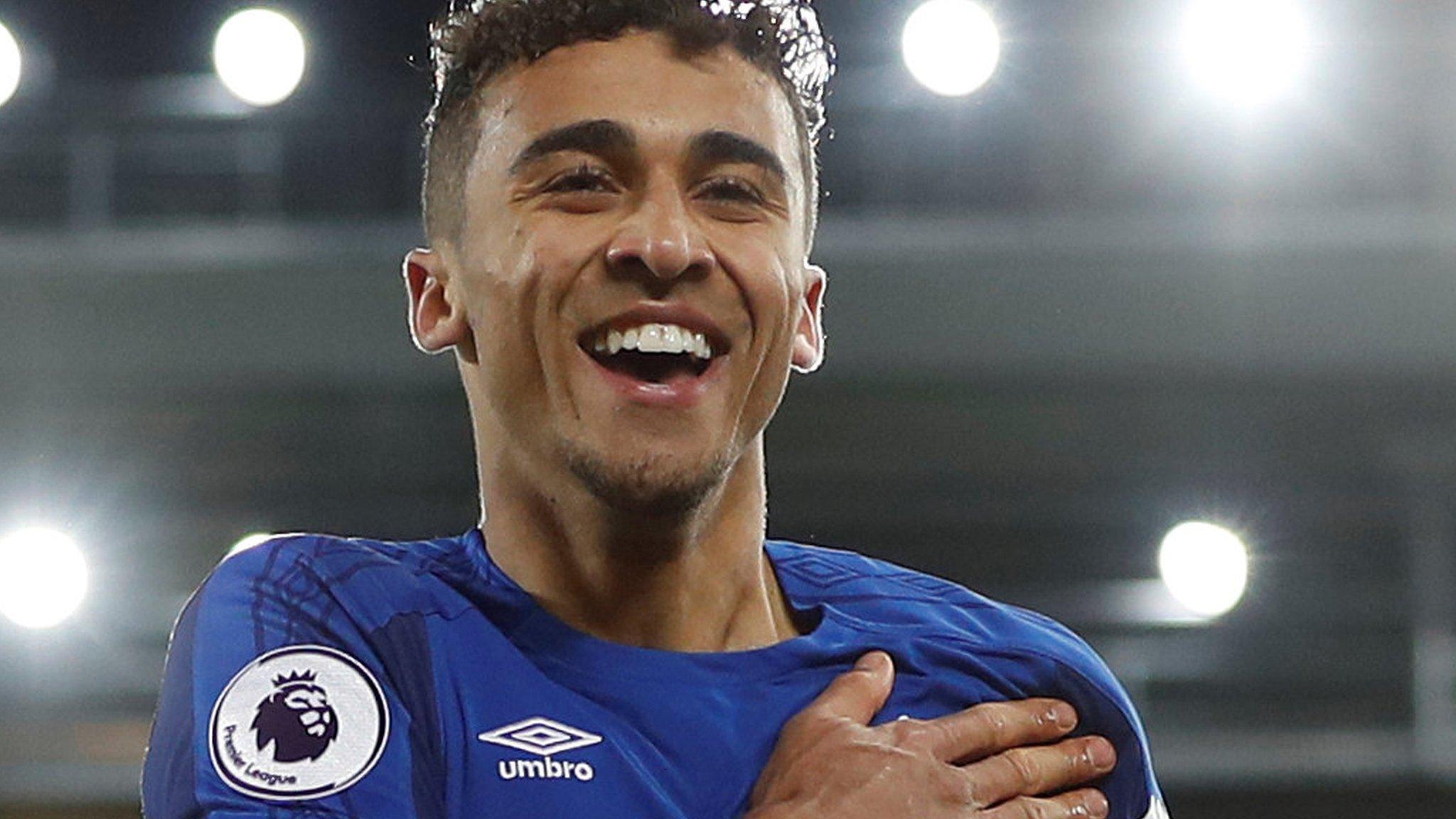 Dominic Calvert-Lewin celebrates scoring Everton's second goal against Huddersfield Town