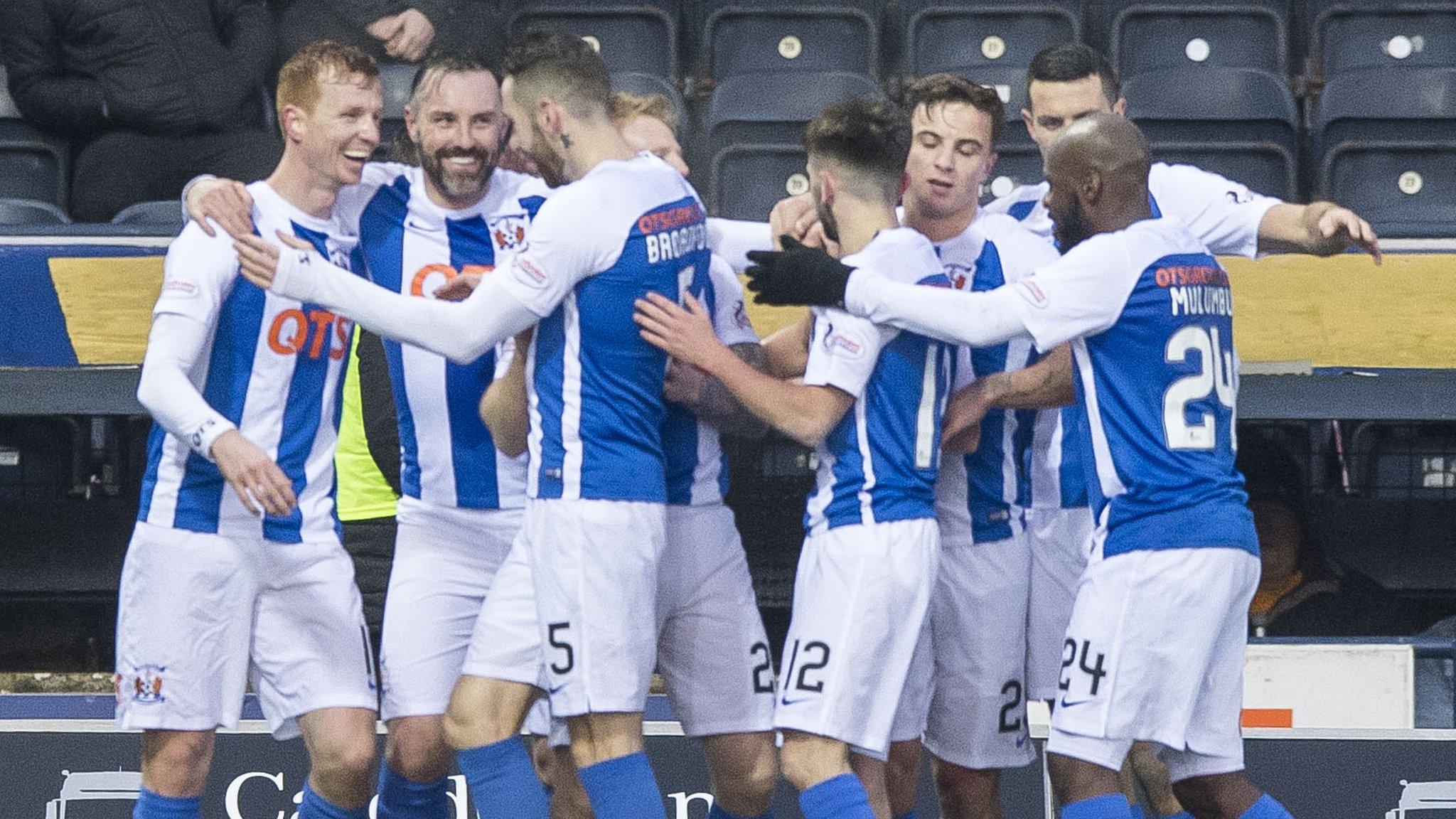 Kilmarnock celebrate Scott Boyd's goal at Rugby Park