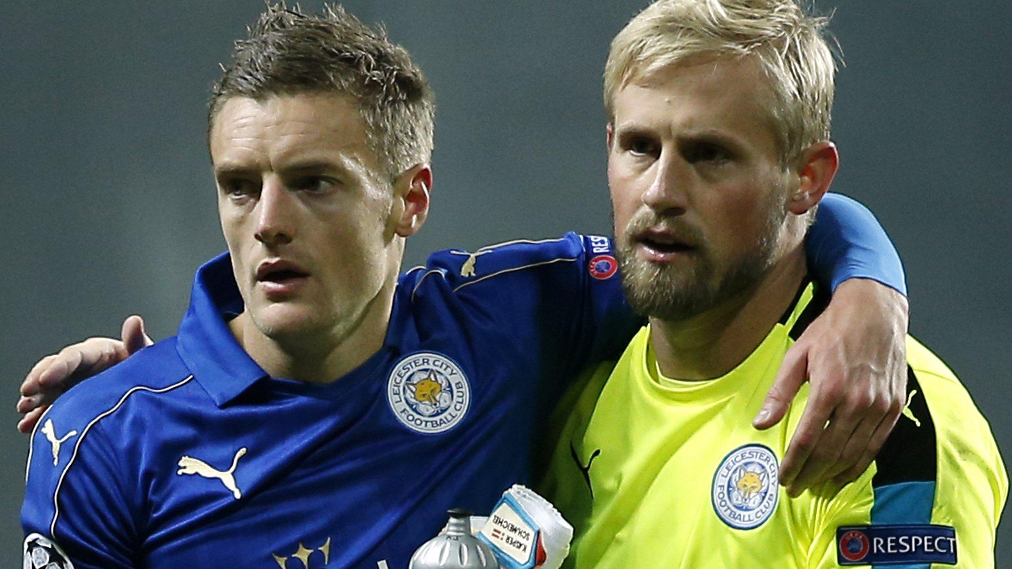 Jamie Vardy and Kasper Schmeichel