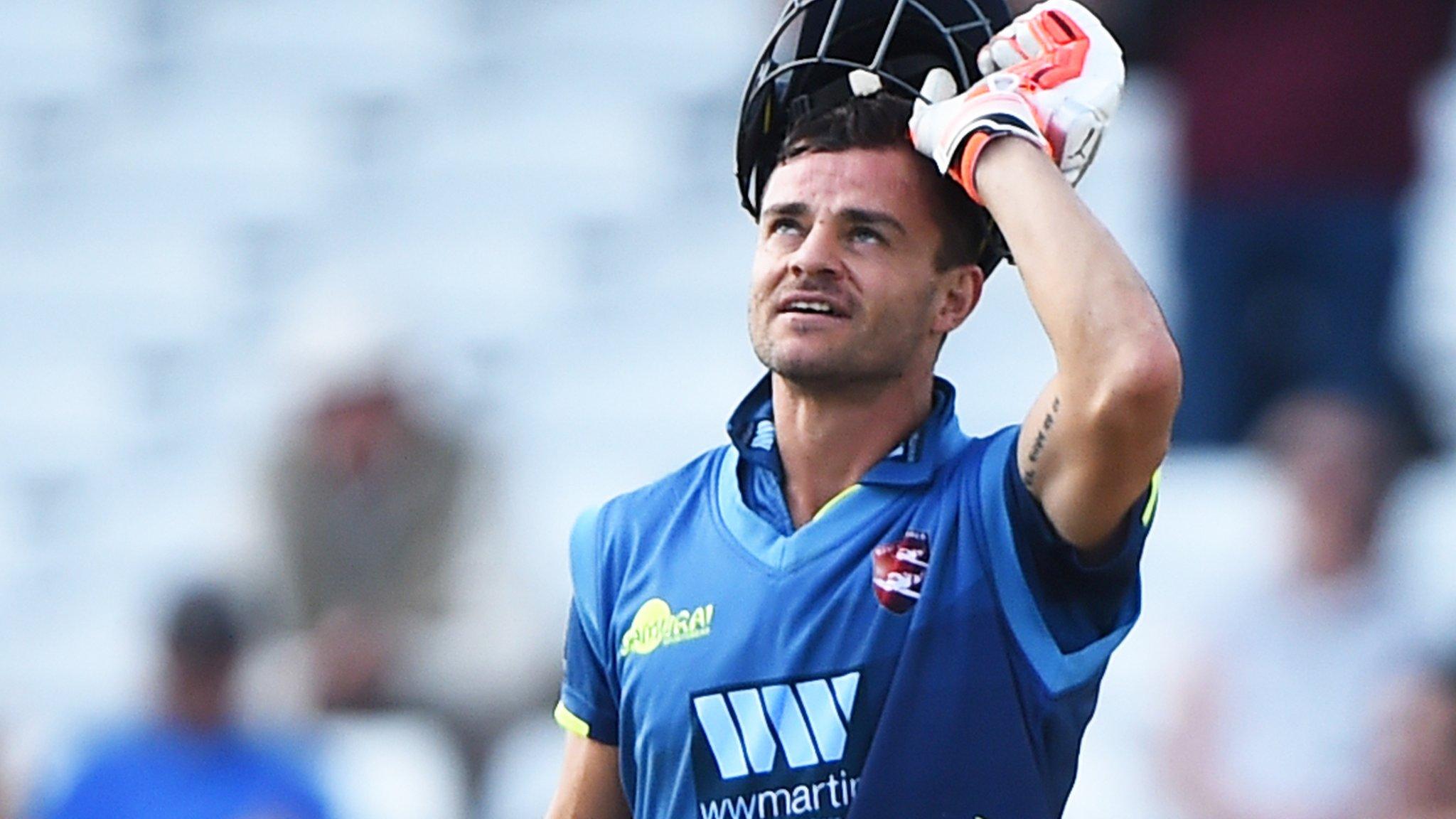 Heino Kuhn celebrates his century against Nottinghamshire