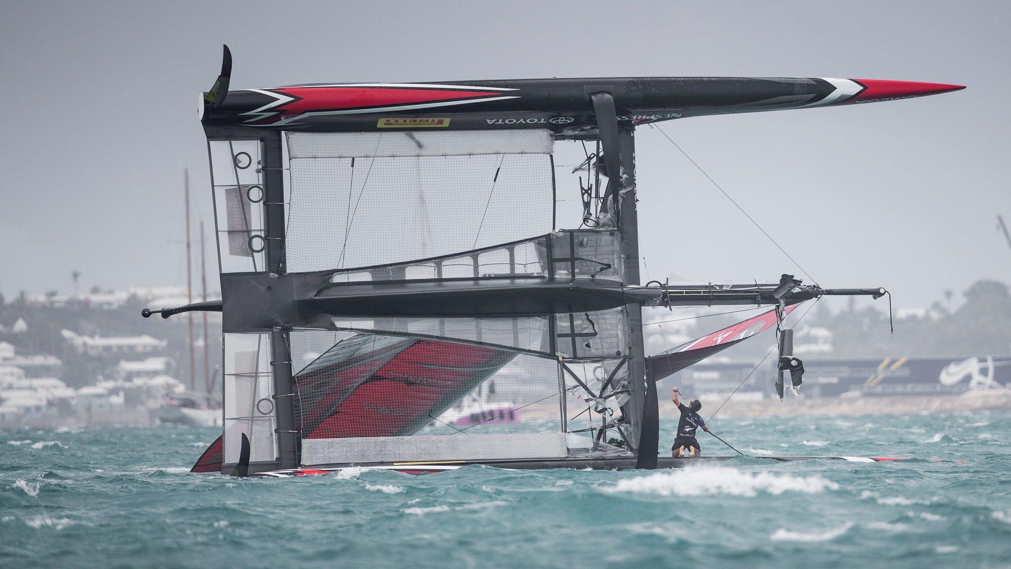 New Zealand capsize during the 2017 America's Cup