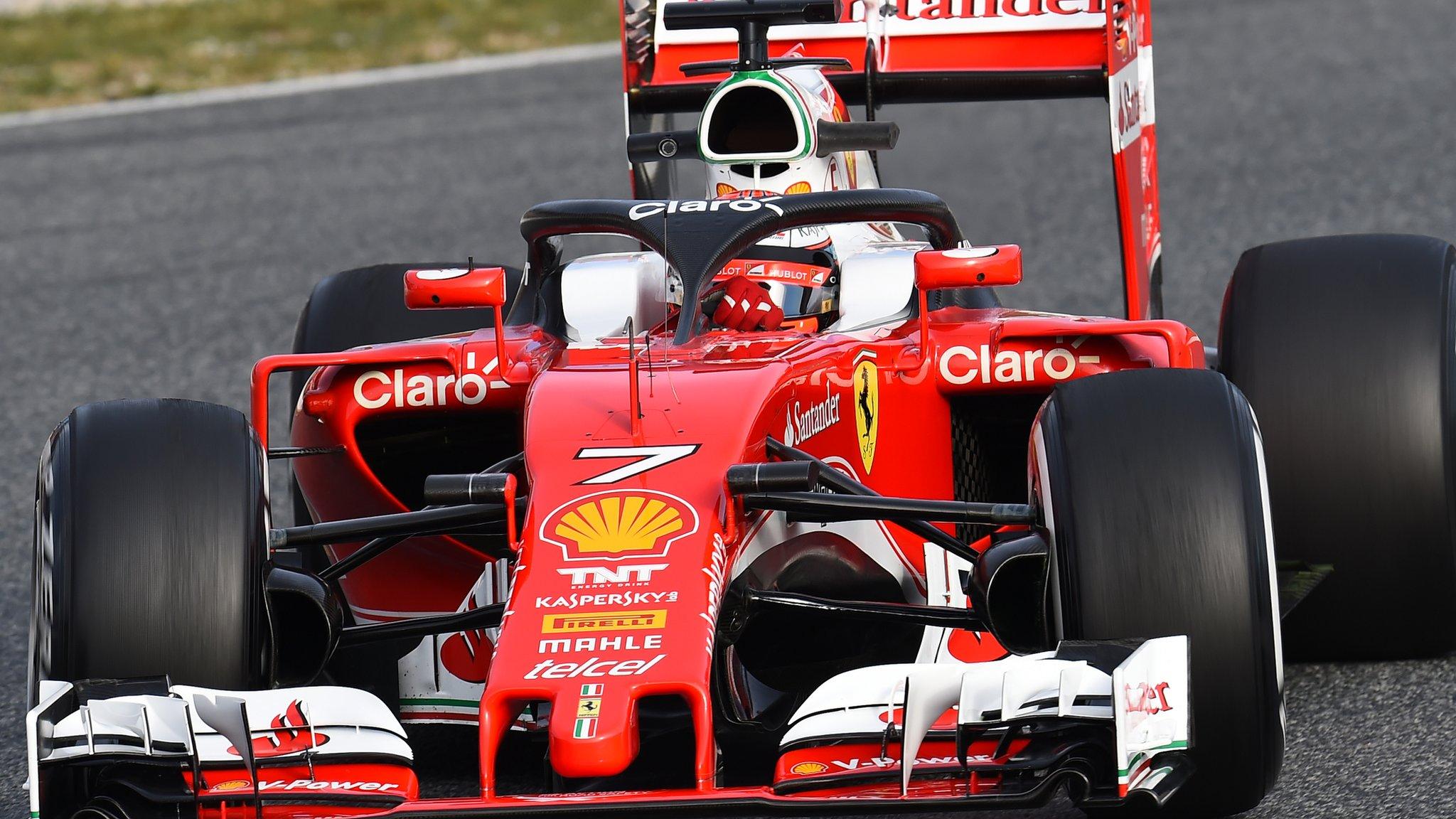 Kimi Raikkonen testing the halo in his Ferrari