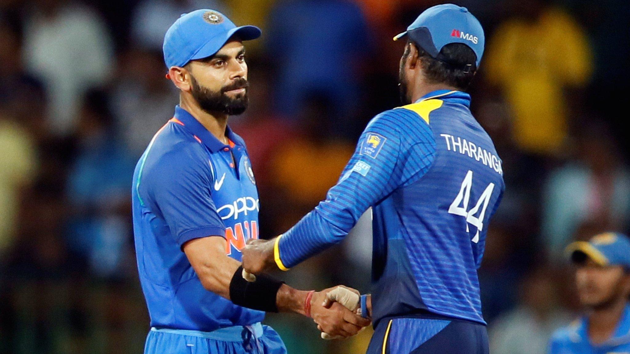 India captain Virat Kohli and Sri Lanka skipper Upul Tharanga shake hands after the one-day series