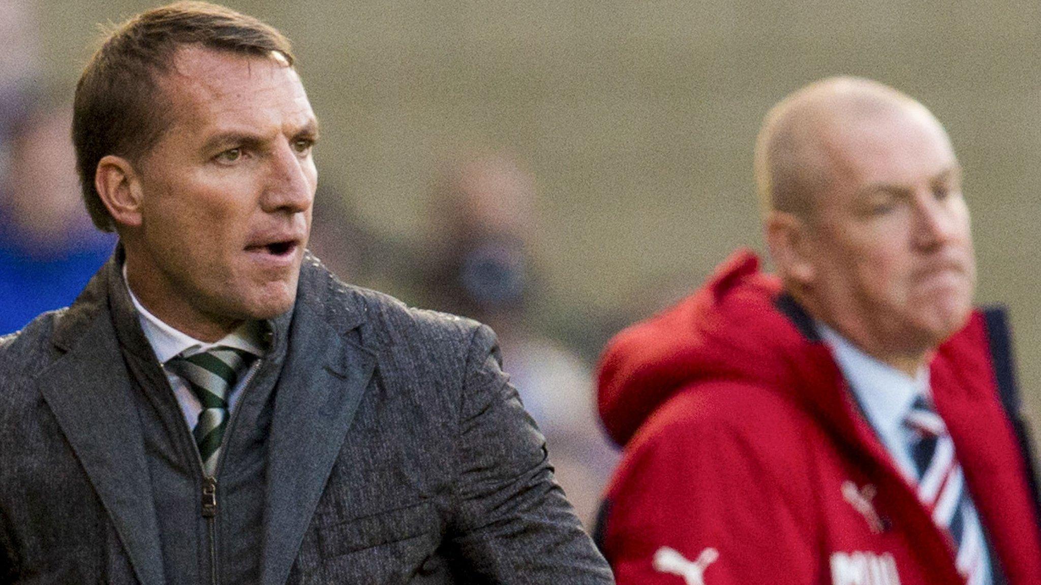 Celtic manager Brendan Rodgers and Rangers counterpart Mark Warburton watch Sunday's League Cup semi-final