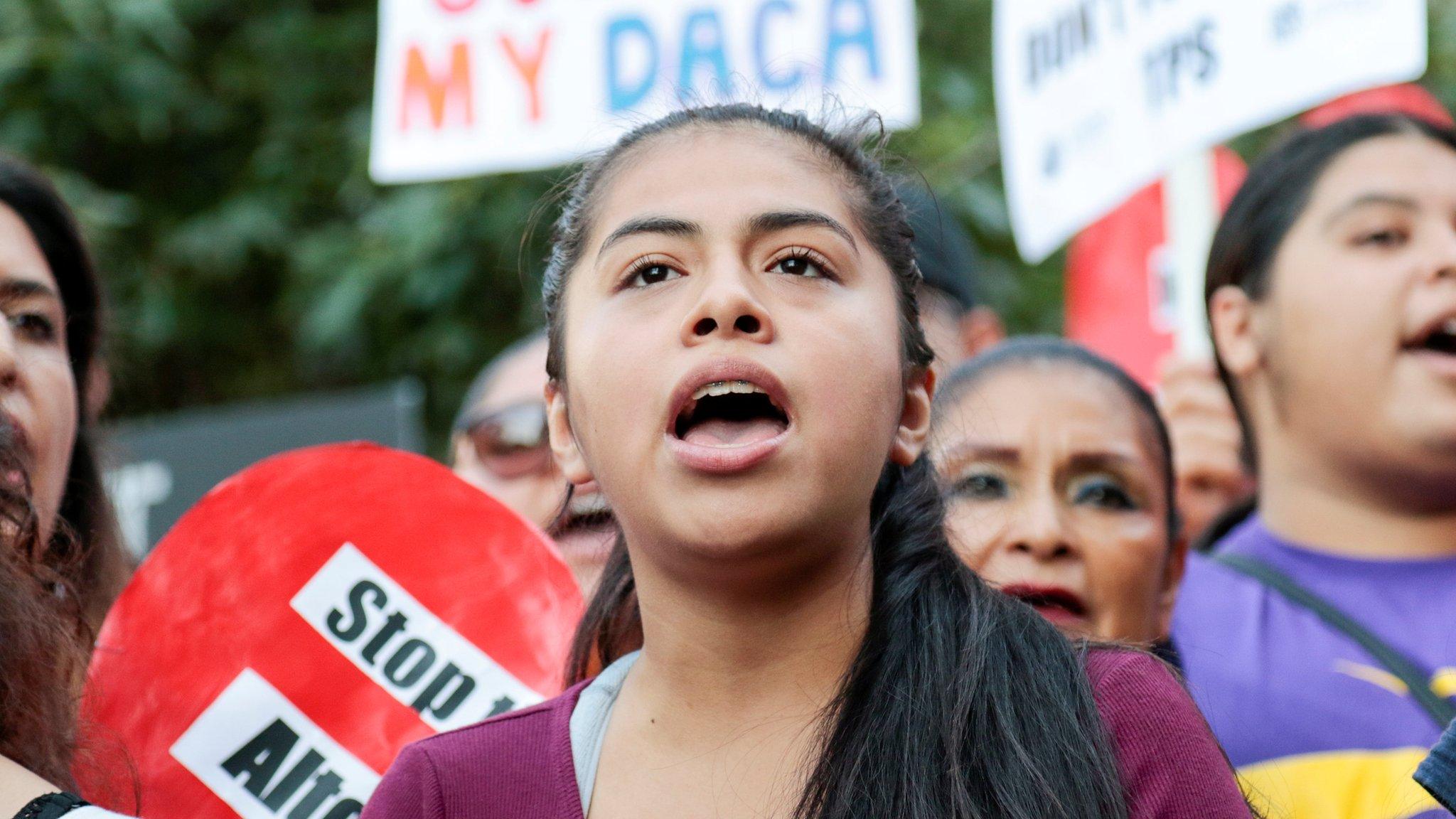 Rocio, a Daca programme recipient, at a rally outside the Federal Building in Los Angeles, California, September 1, 2017