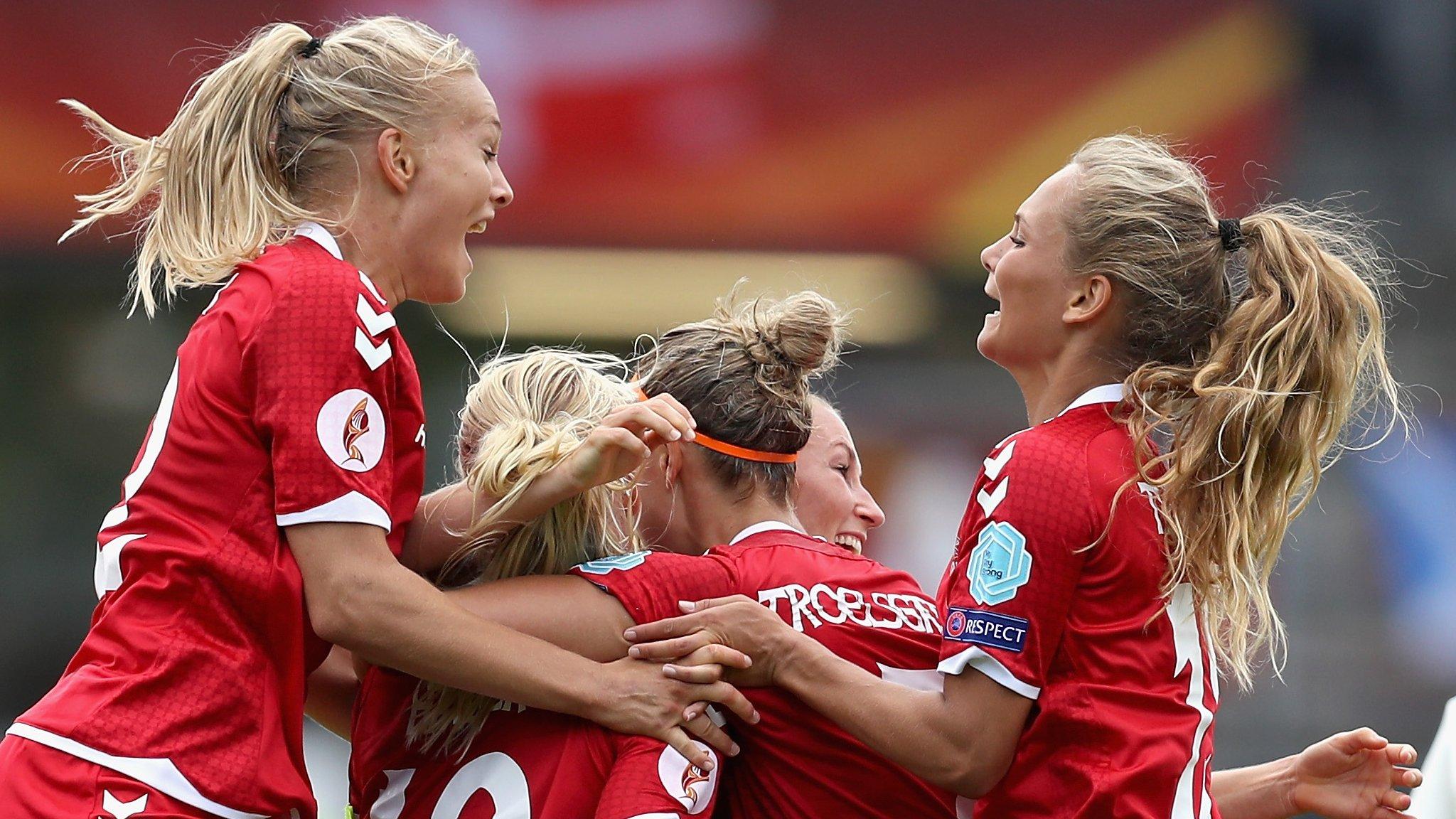 Denmark celebrate victory over Germany at Euro 2017