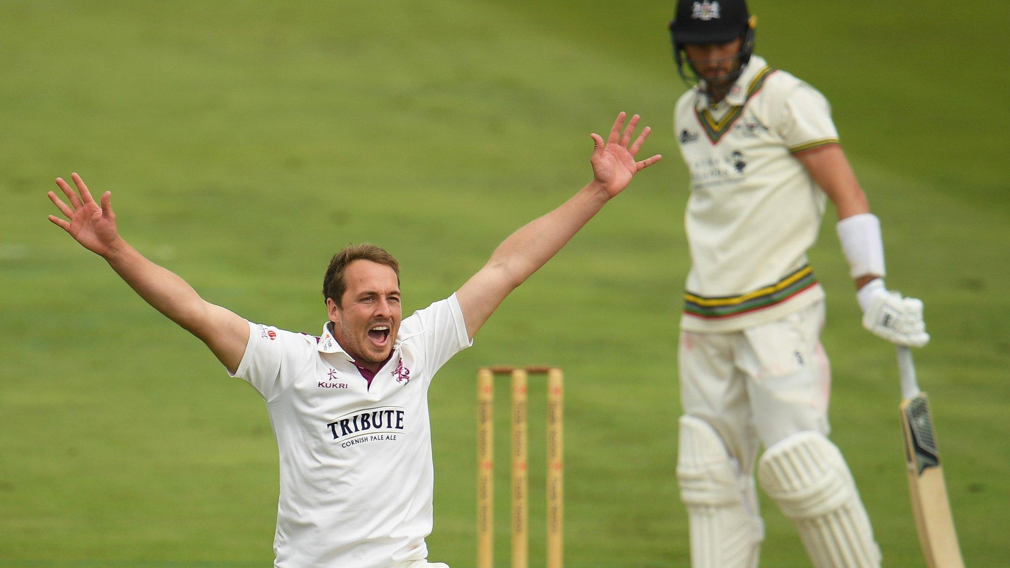 Somerset fast bowler Josh Davey has so far taken 5-28 in the match against Gloucestershire