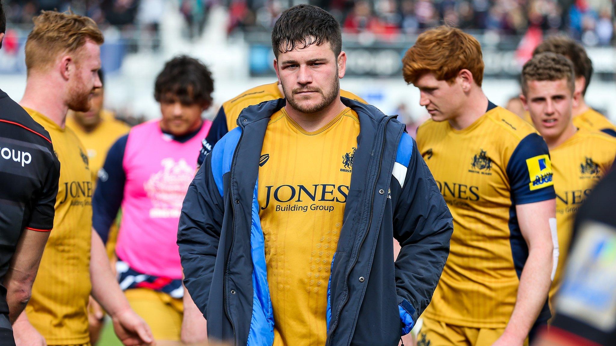 Bristol players including Marc Jones look dejected after a defeat