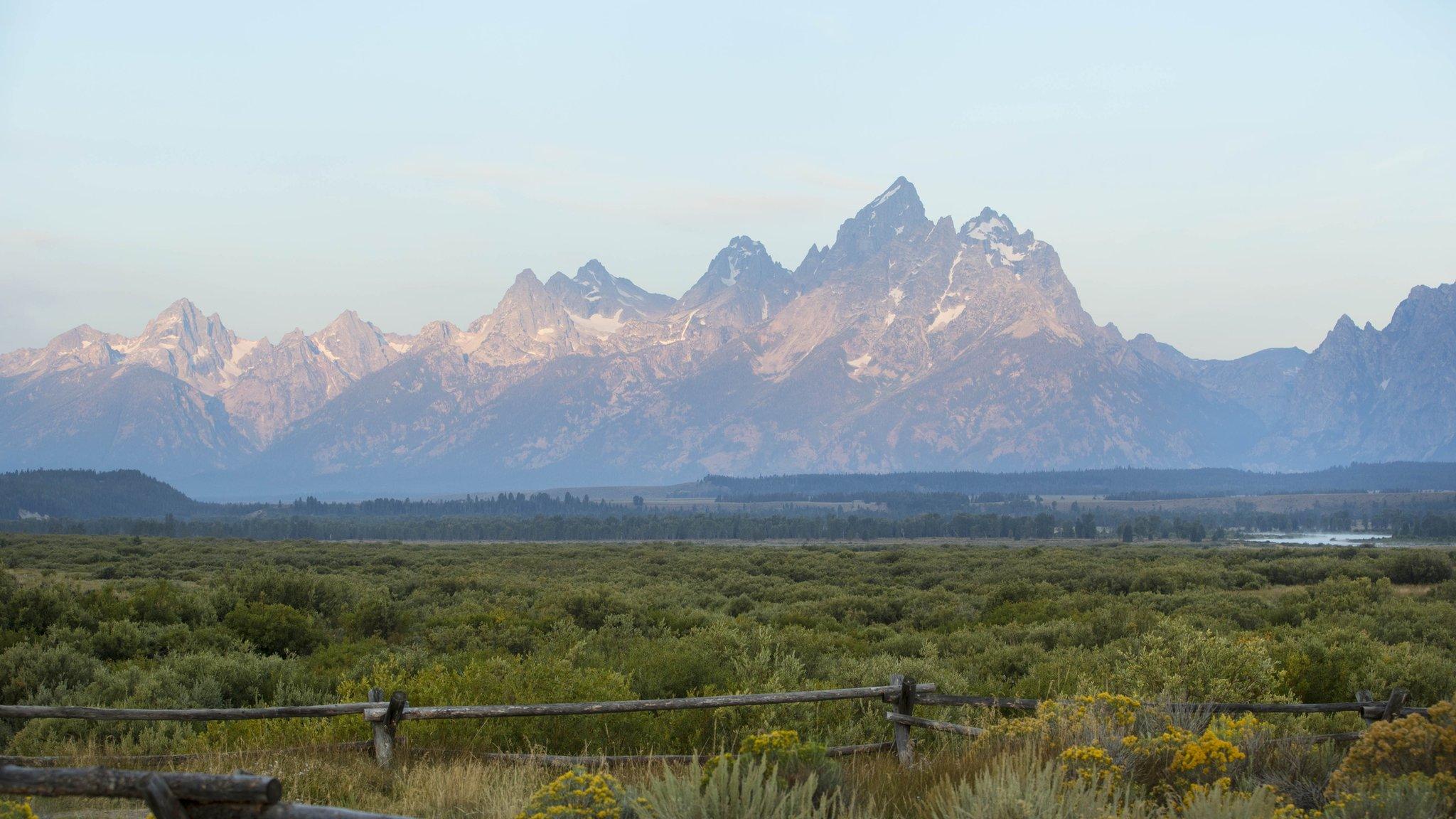 The sun rises over Grand Teton National Park on August 21, 2017 outside Jackson, Wyoming.