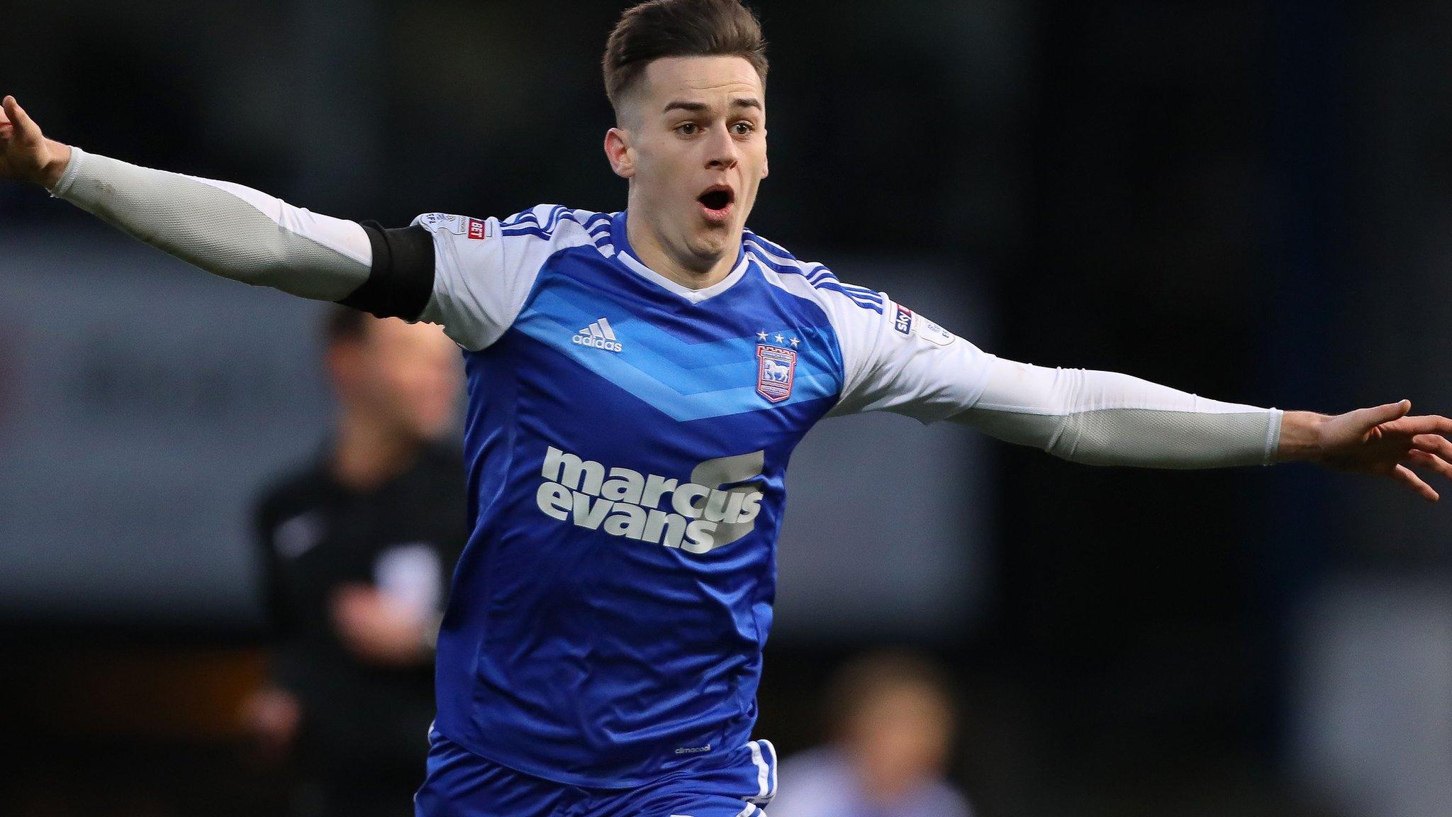 Ipswich Town's Tom Lawrence celebrates his gaol against Blackburn