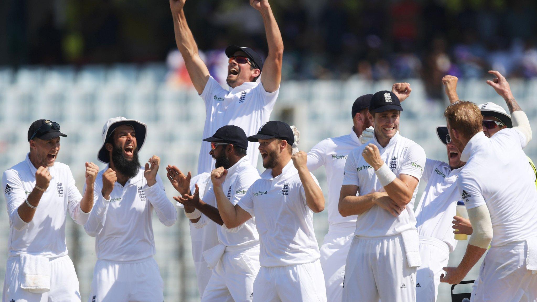 England celebrate their victory in Chittagong