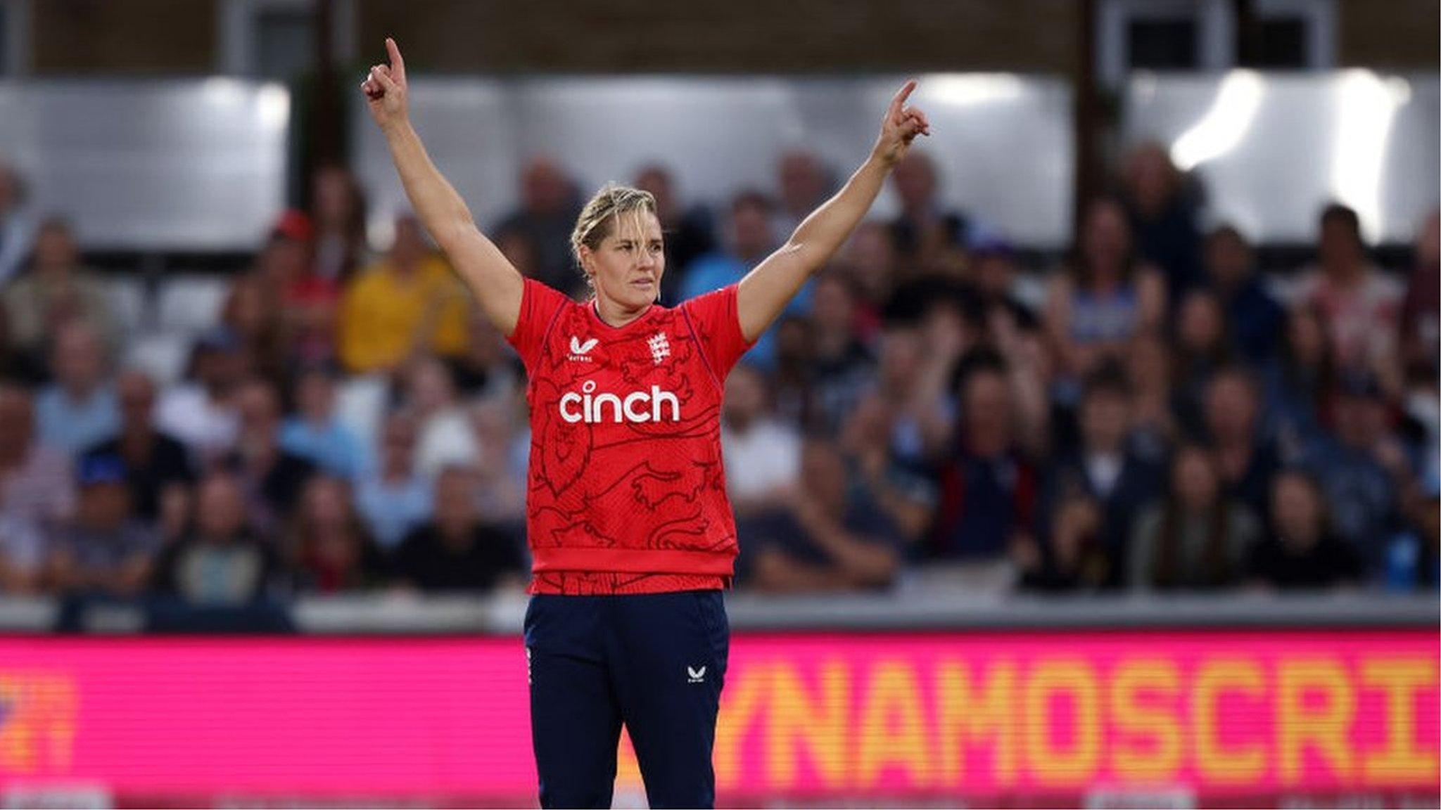 23 July, 2022, Worcester: Sciver-Brunt becomes England's leading wicket-taker in international T20s as she bowls South Africa's Laura Wolvaardt. Sciver-Brunt's wicket, her 103rd in the format for England, took her one clear of former team-mate Anya Shrubsole.