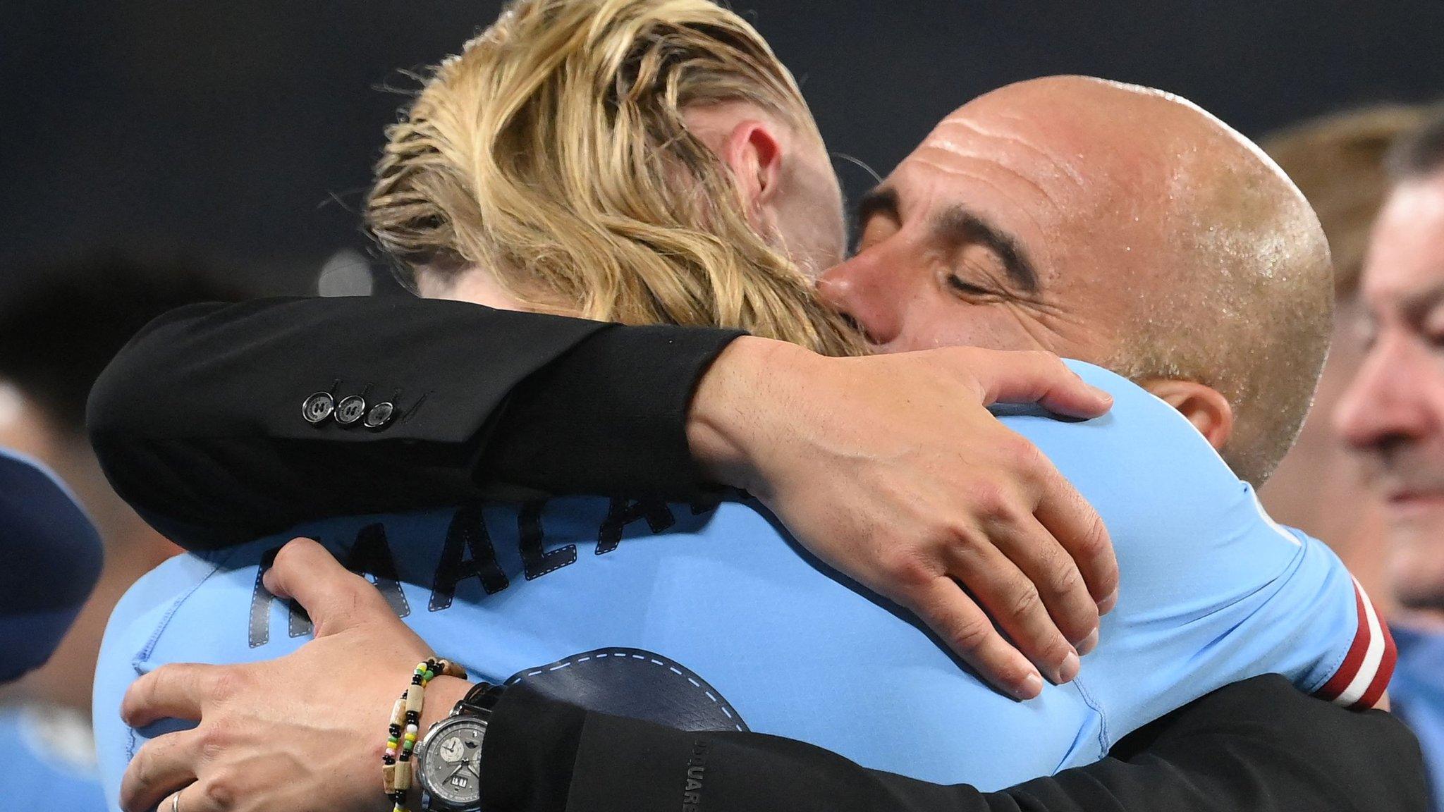 Haaland and Guardiola embrace