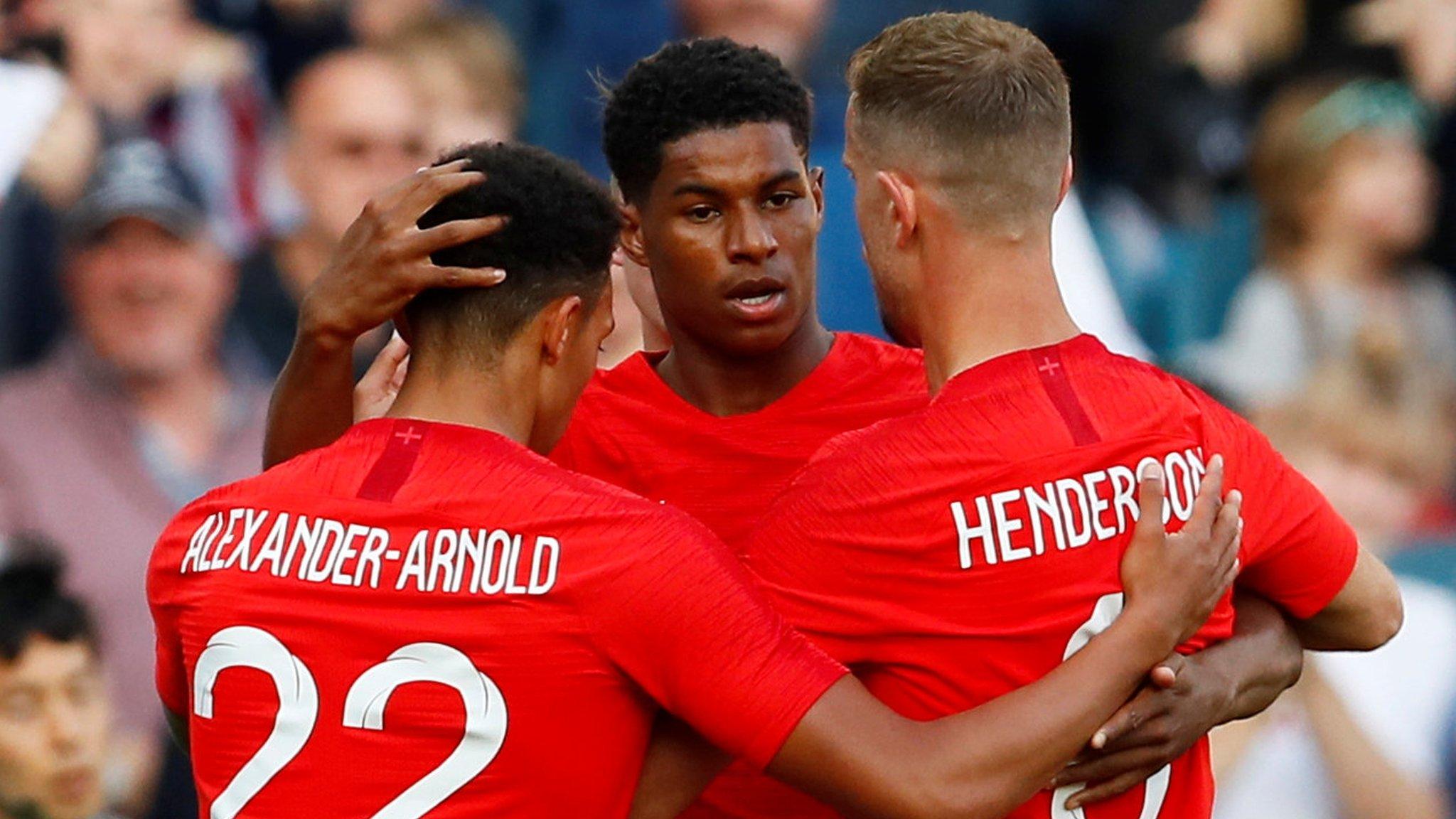 Marcus Rashford celebrates scoring for England against Costa Rica