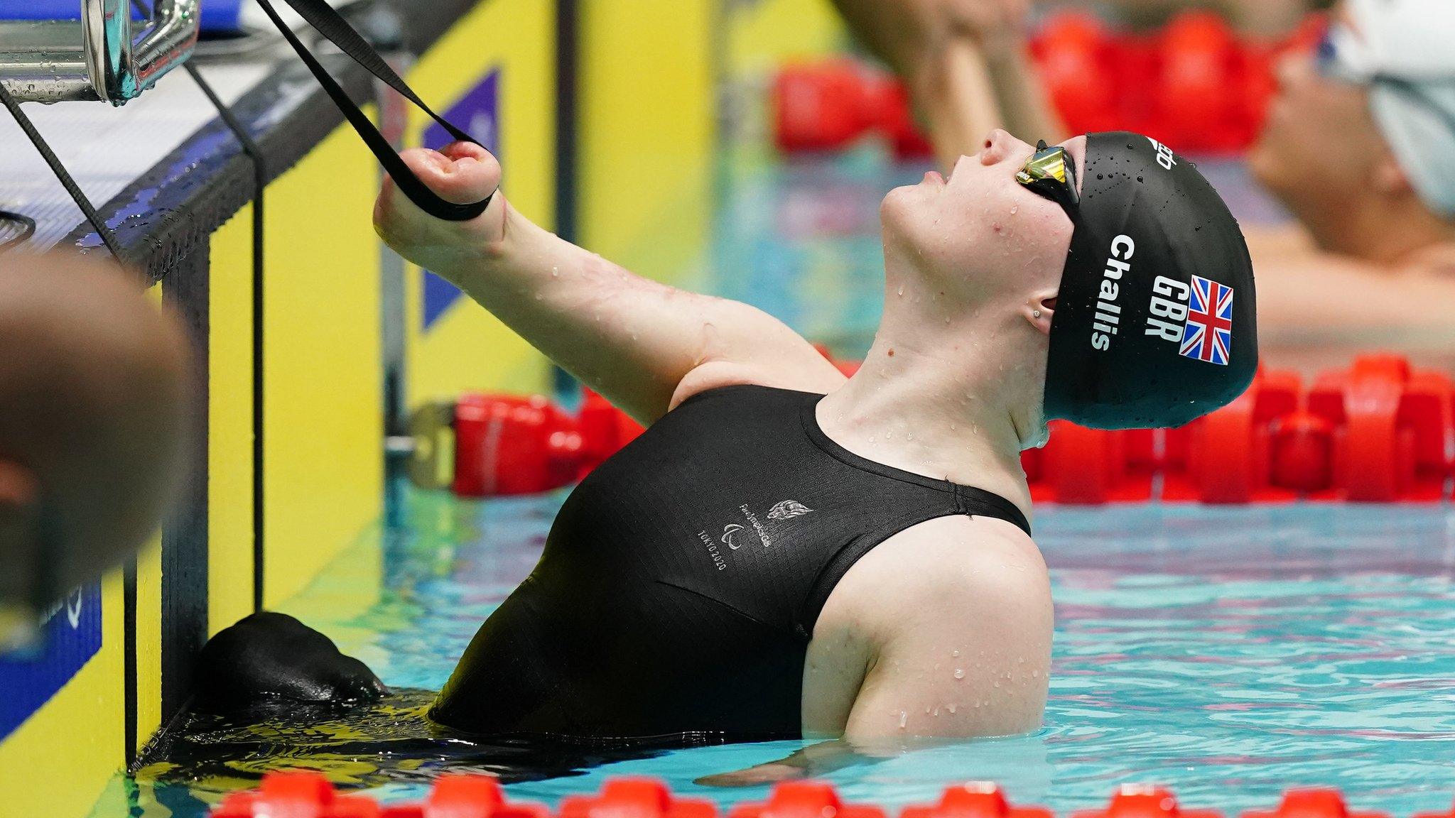 Ellie Challis gets ready to start her backstroke race