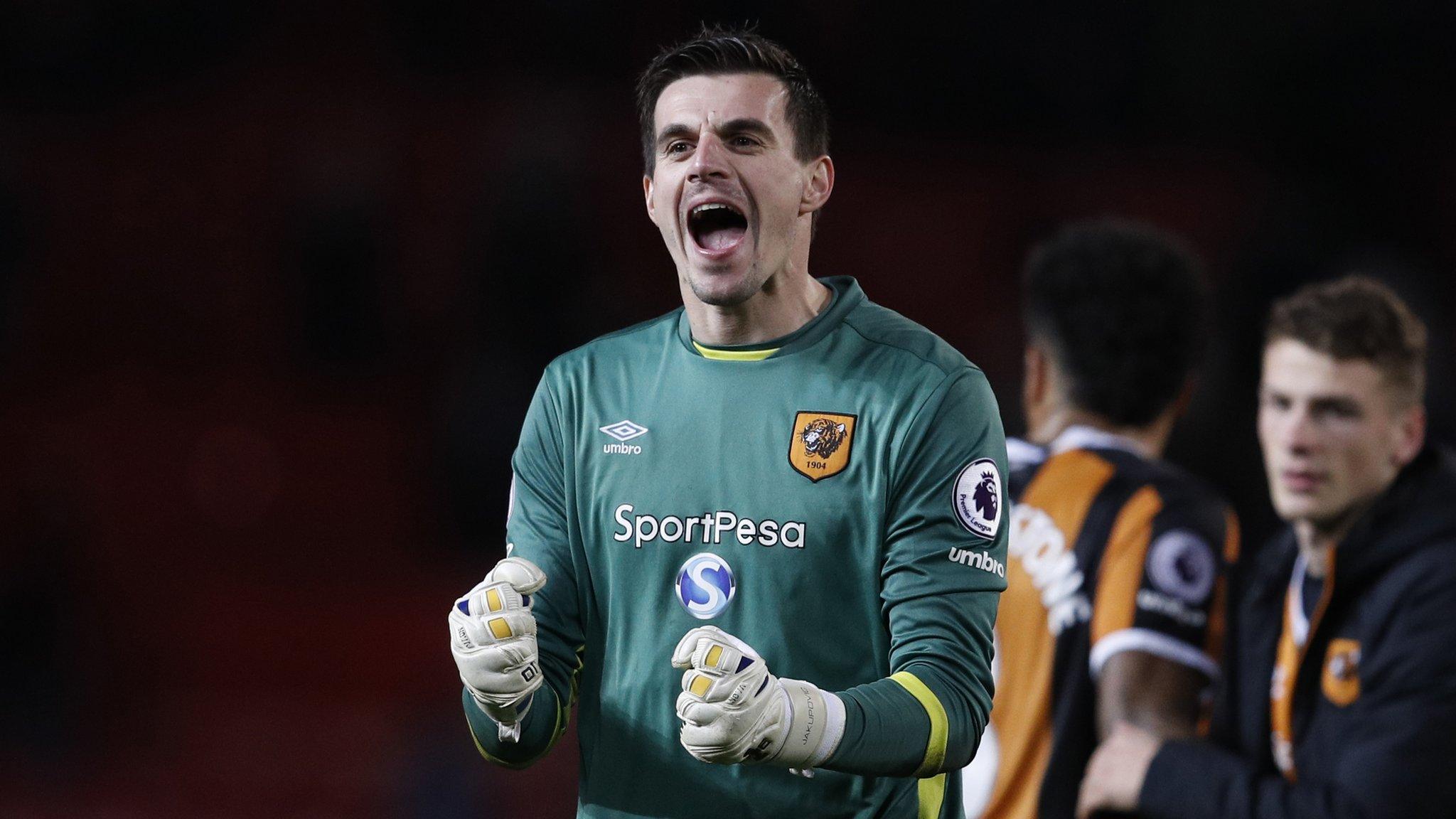 Eldin Jakupovic celebrates at full time