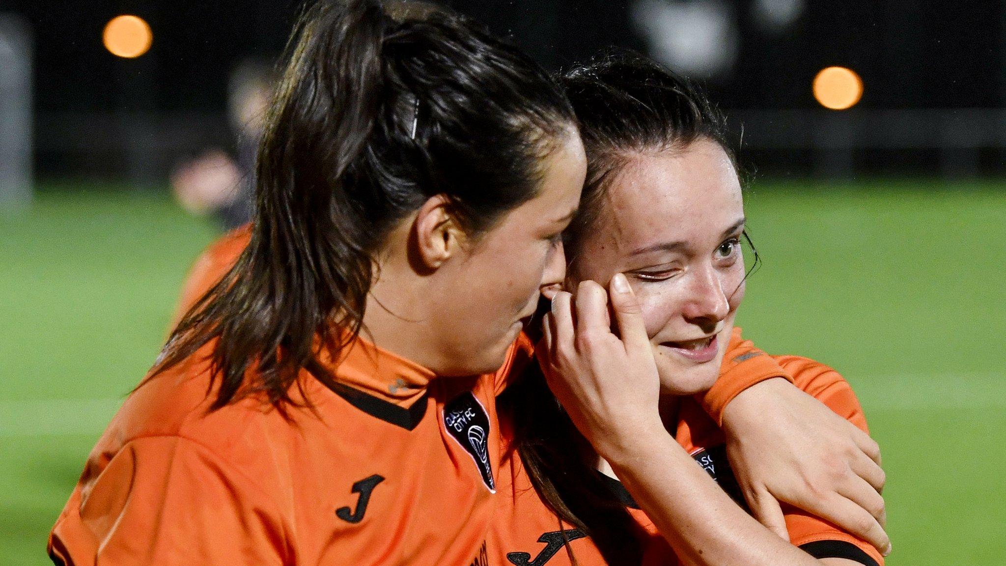 Abbi Grant, who scored a hat-trick, is consoled at full-time