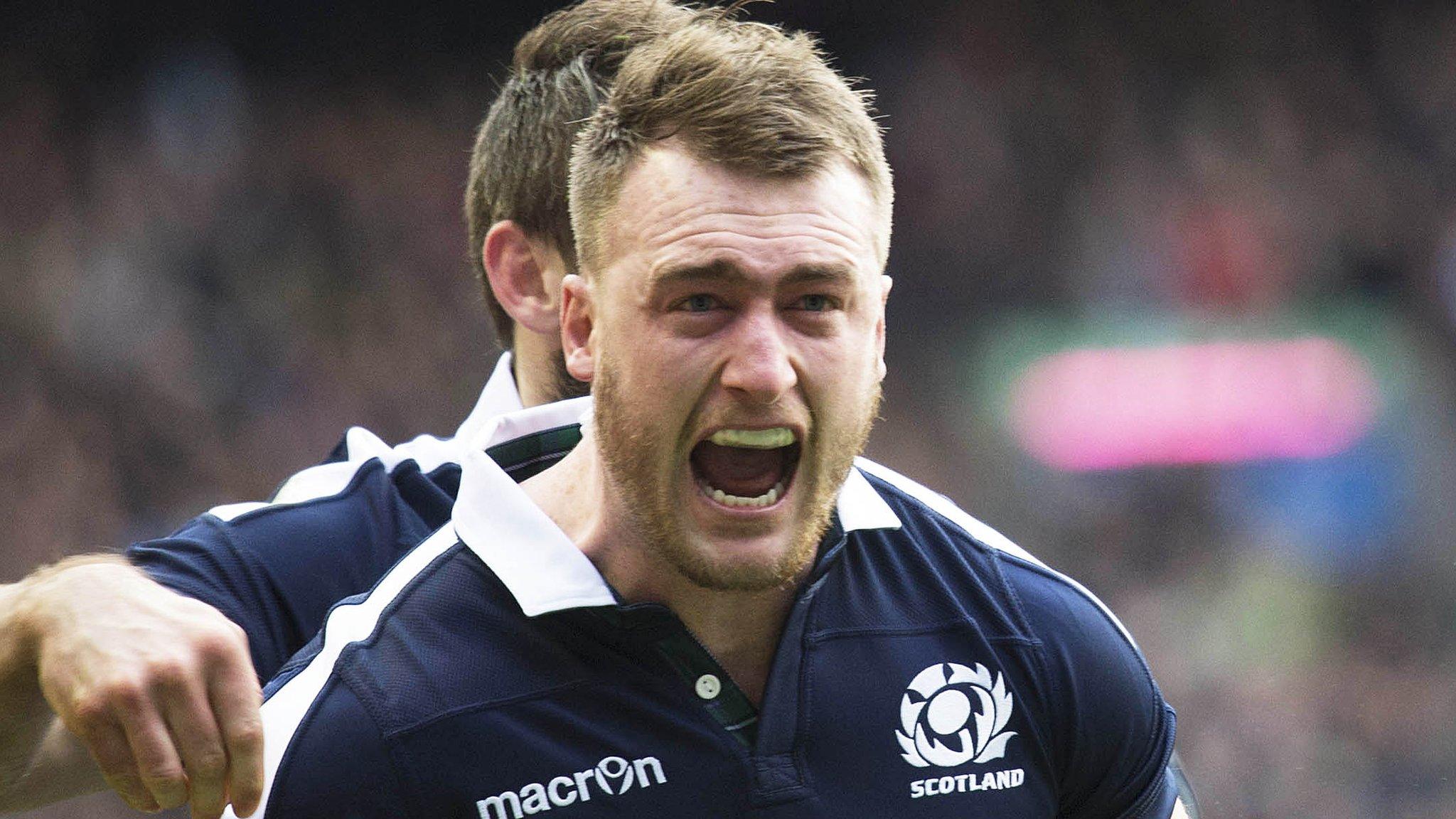 Stuart Hogg celebrates scoring for Scotland