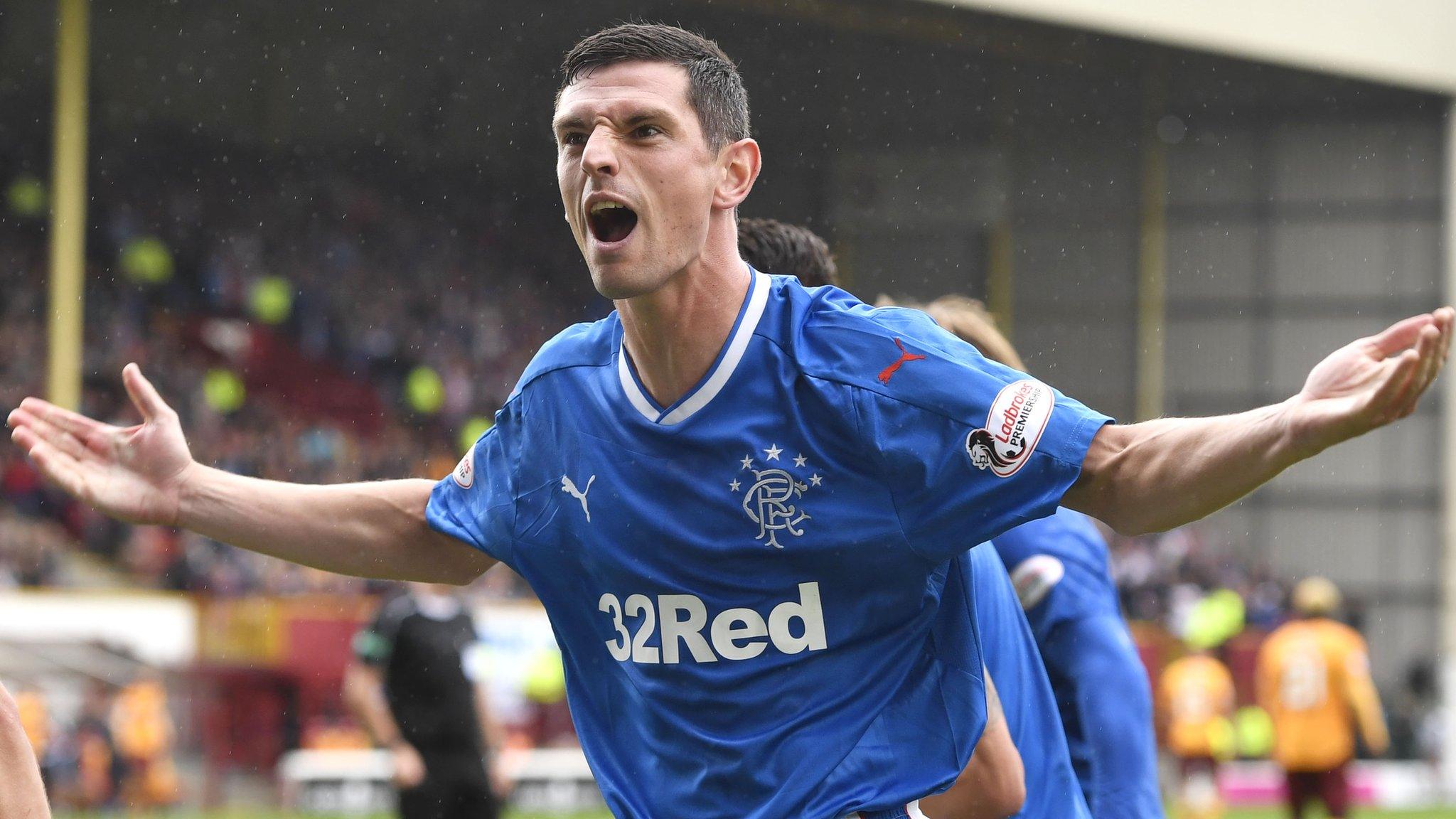 Graham Dorrans (left) celebrates his second goal for Rangers