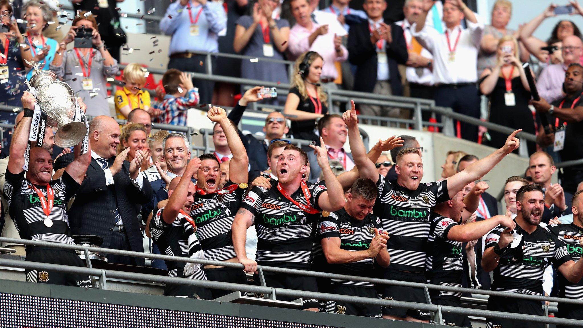 Hull FC's players celebrate their 2017 Challenge Cup success