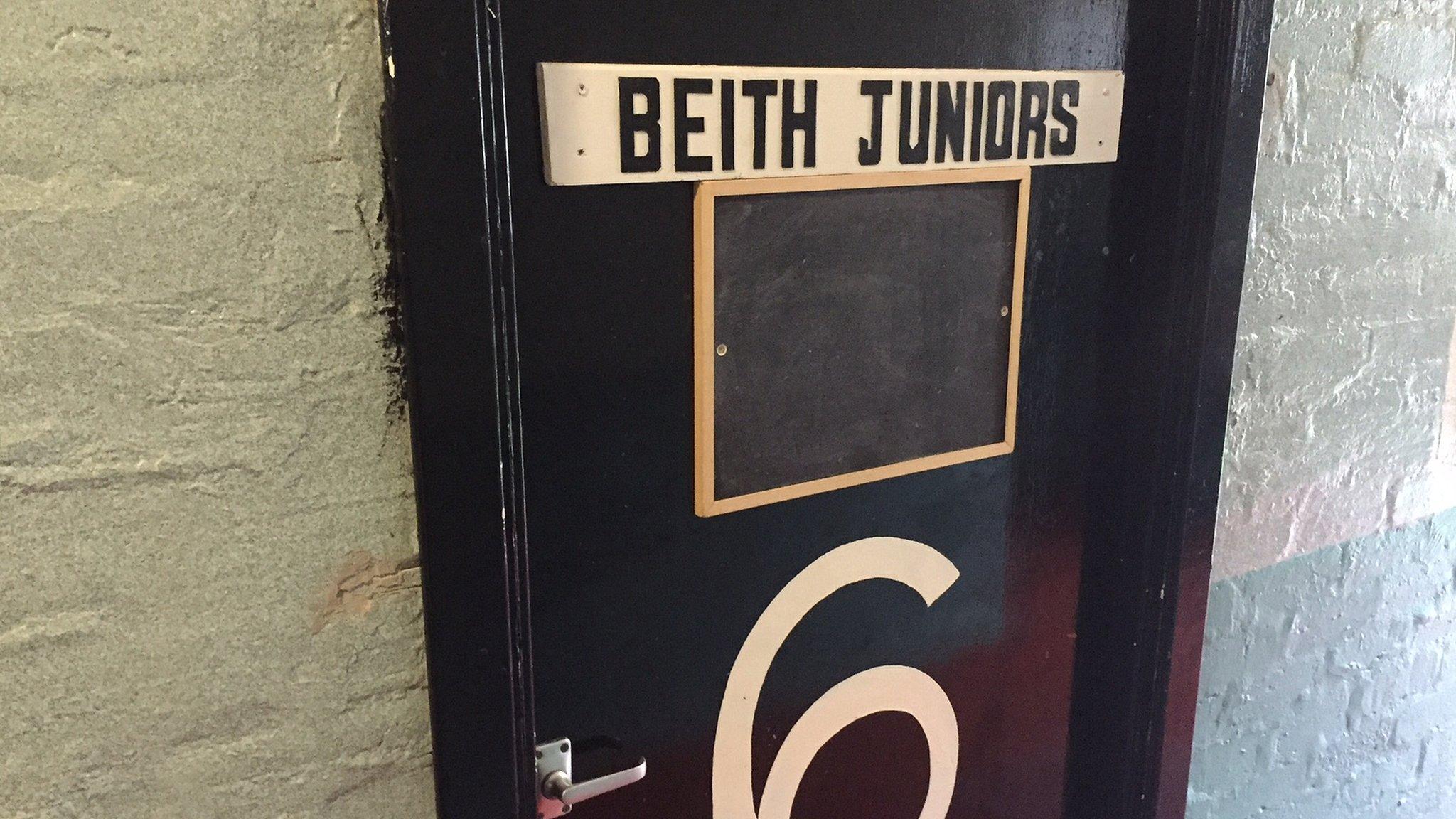 Beith Juniors' dressing room door