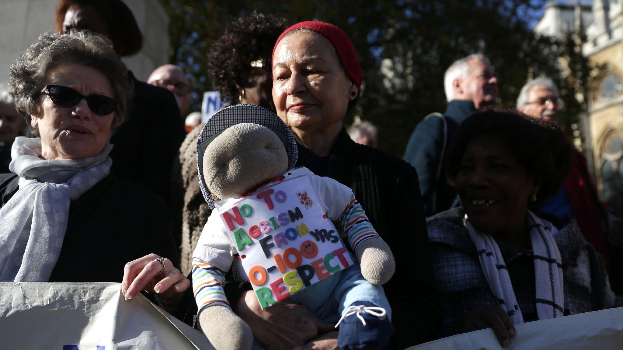 pensioners demonstrate in London over pensions